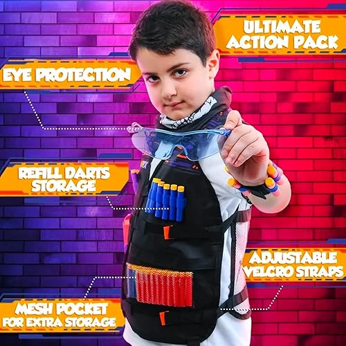 Miniatura 3 de JoyX Kit de chaleco táctico compatible con pistolas Nerf para niños, serie N-Elite con 40 dardos de espuma para pistola, equipo de acción