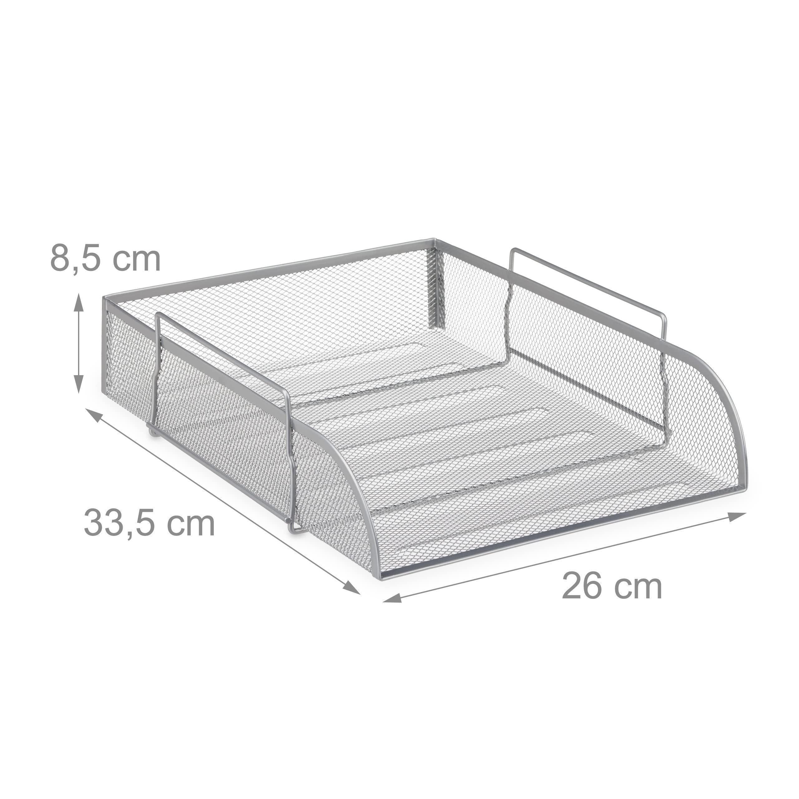 5 x Bandejas para Documentos A4, Metal, Negro o Plateado, 6.50 x 25.5 x 33 cm, Color Plateado