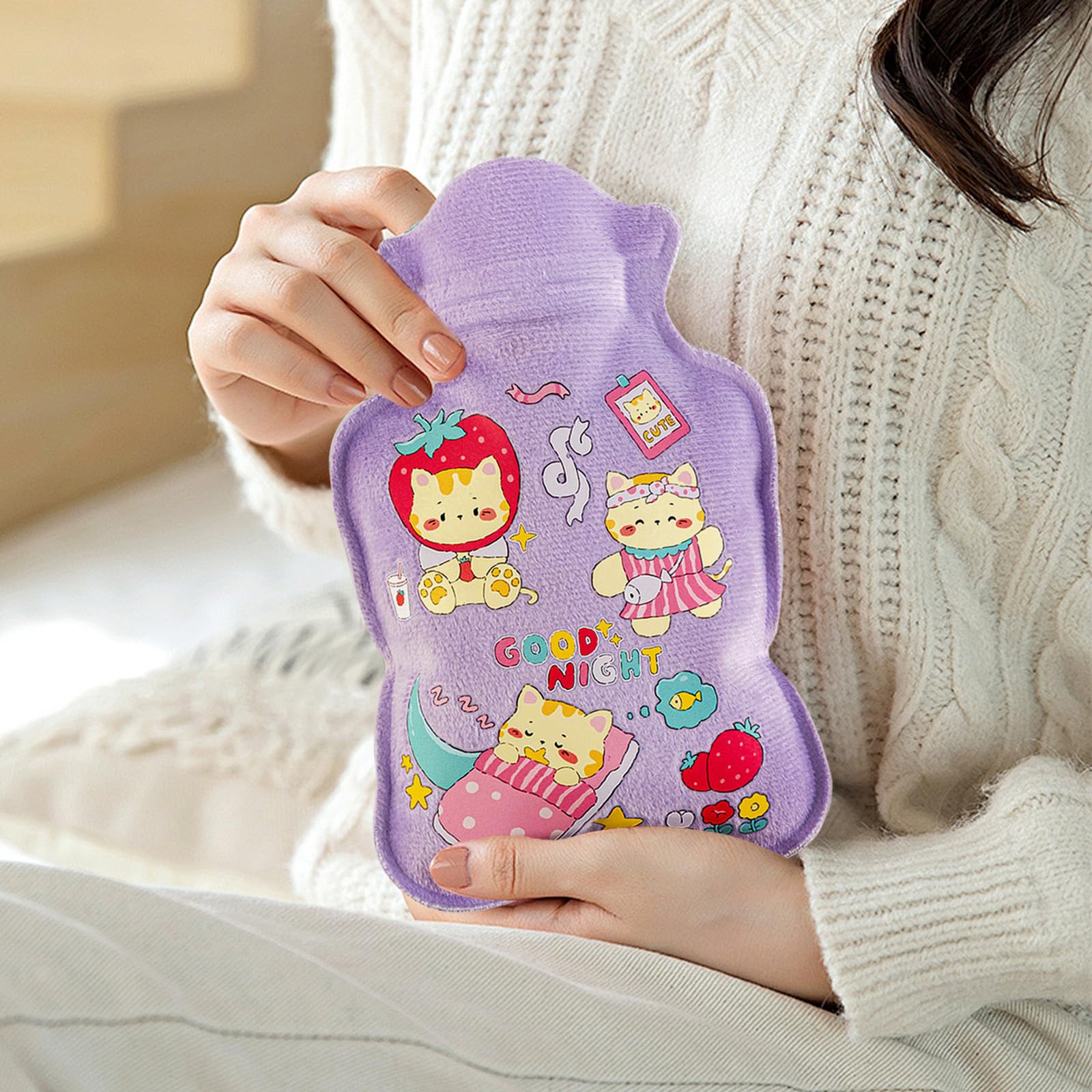 2 PCS 600ml Bolsa Agua Caliente, Botella Agua Caliente Dibujo Animado Adorable, Saco de Aguas Quente, Hot Water Bottle with Cover para Dolor de Espalda, Lumbares, Vientre, Manos