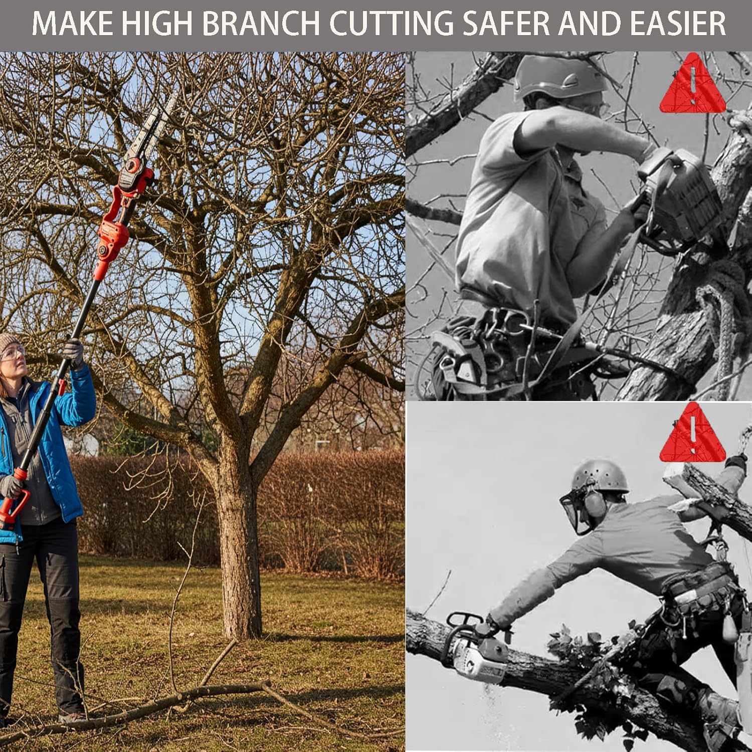 2-In-1 Cordless Electric Pole Saw for Tree Trimming, 8 Inch Chainsaw with 2 x 4.0Ah, 21V Brushless Pole Saw Battery Powered Tree Trimmer 16 FT Max Reach for Tree Trimmer Limb Branch Cutter Pruner