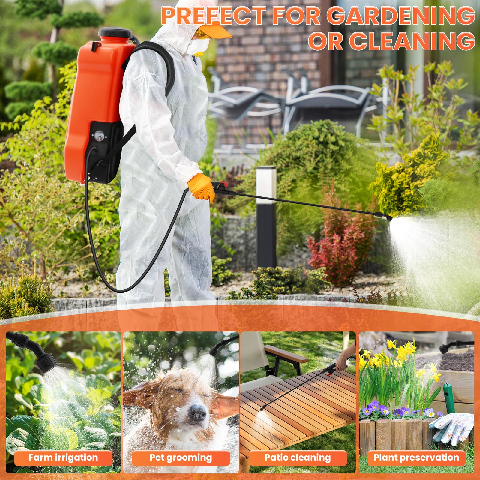 Nebulizzatore a Batteria 20L, carrello con ruote regolabile, 0-65 PSI, Atomizzatore a Spalla con 4 ugelli per diserbo, spruzzatura, pulizia, industria, commercio, medicina, ecc
