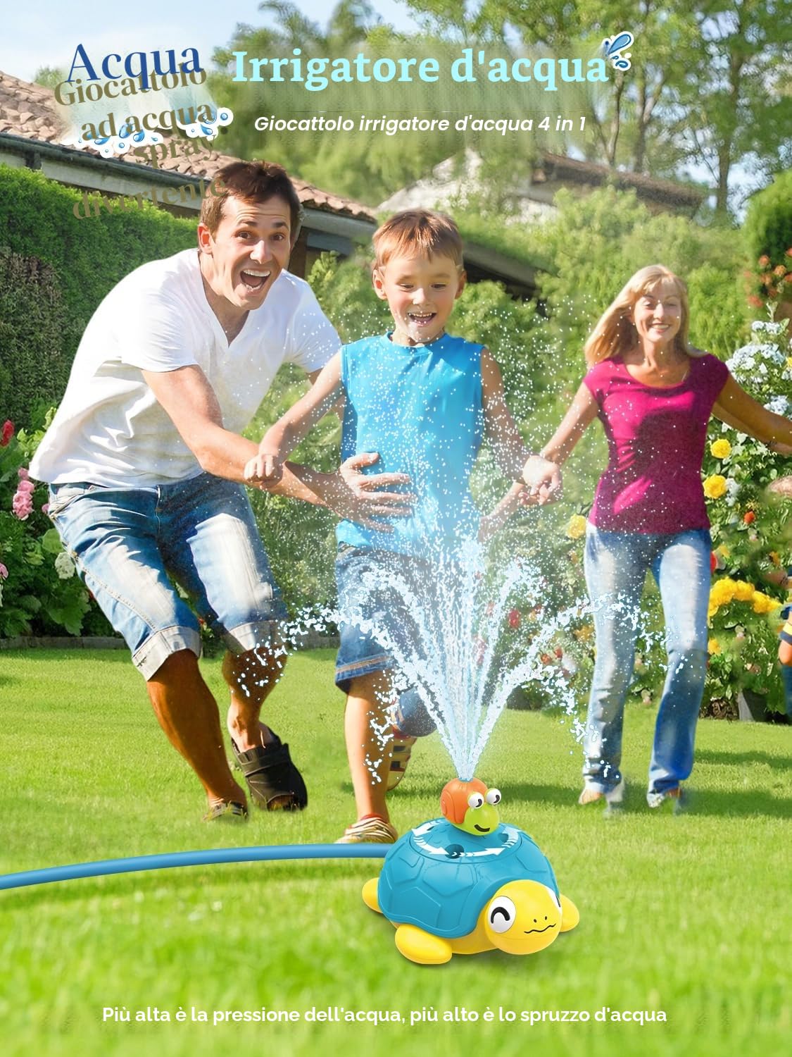 4 in 1 Giochi da Giardino per Bambini, Tartaruga Spruzzino Acqua da Giochi da Esterno, Gioco Lancio Anelli, Jump Challenge, Lanciatore di Baseball, Giochis Acqua Bambini 3 4 5 6 7 8 9 10 Anni