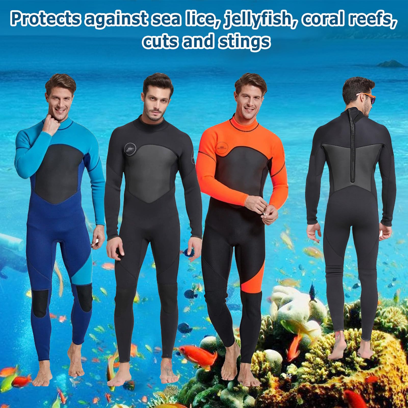 3MM Einteiliger Neoprenanzug Herren Langarm Sonnencreme Warmer Tauchanzug Kältebeständiger Anti-Qualle Zum Surfen Schnorcheln