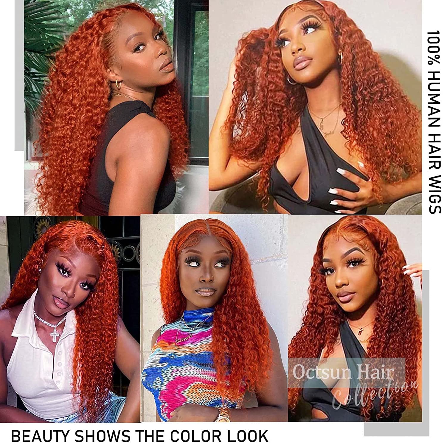 Pelucas de cabello humano rizado con encaje frontal de 22 pulgadas, con parte en T, pelucas de cabello humano rizado color naranja jengibre, densidad del 180%, peluca de encaje frontal de onda profunda, predepilada, peluca de cabello humano naranja quemad 4