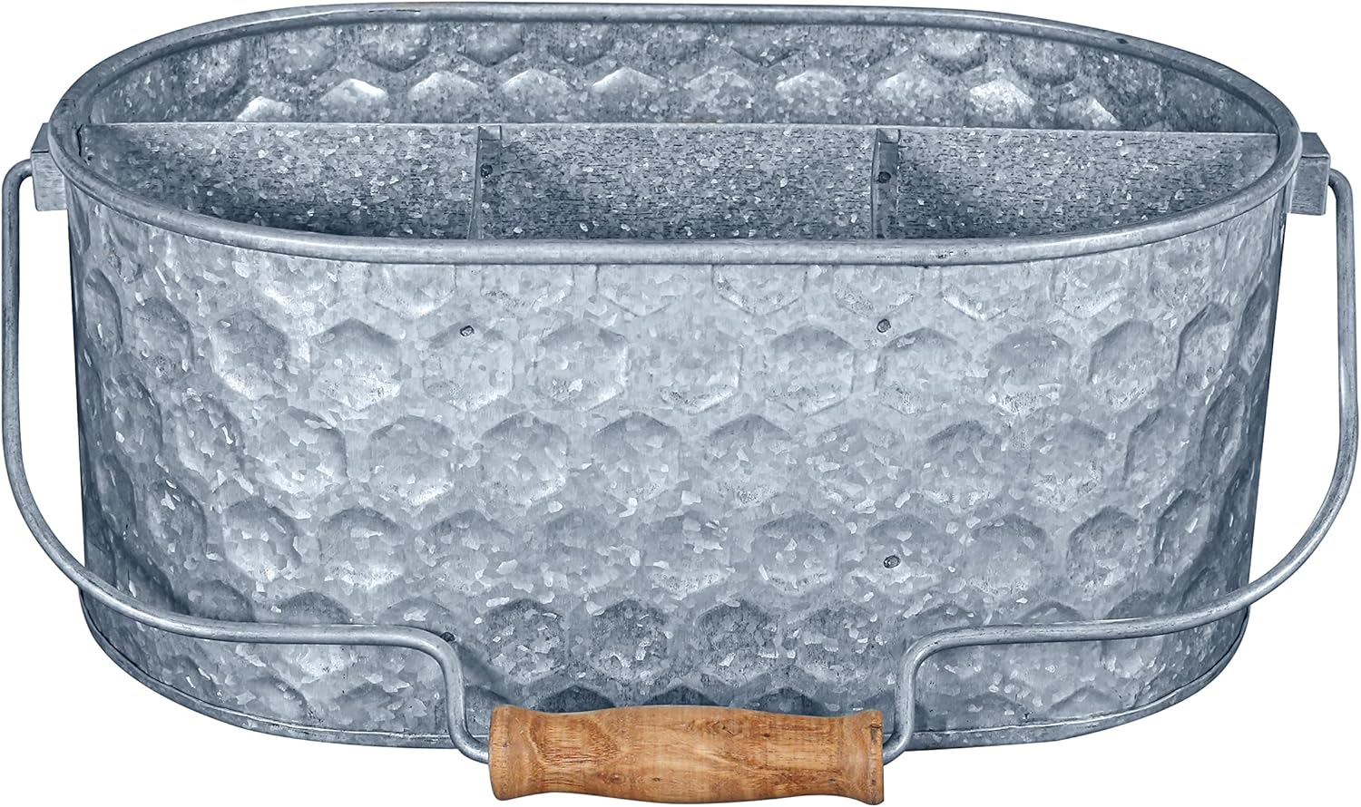 Bedding Craft Galvanized Utensil Caddy – Metal Holder for Kitchen, Picnic & Parties, Rustic Organizer for Silverware, Flatware & Cutlery, Farmhouse Tabletop Caddy Natural Hammered