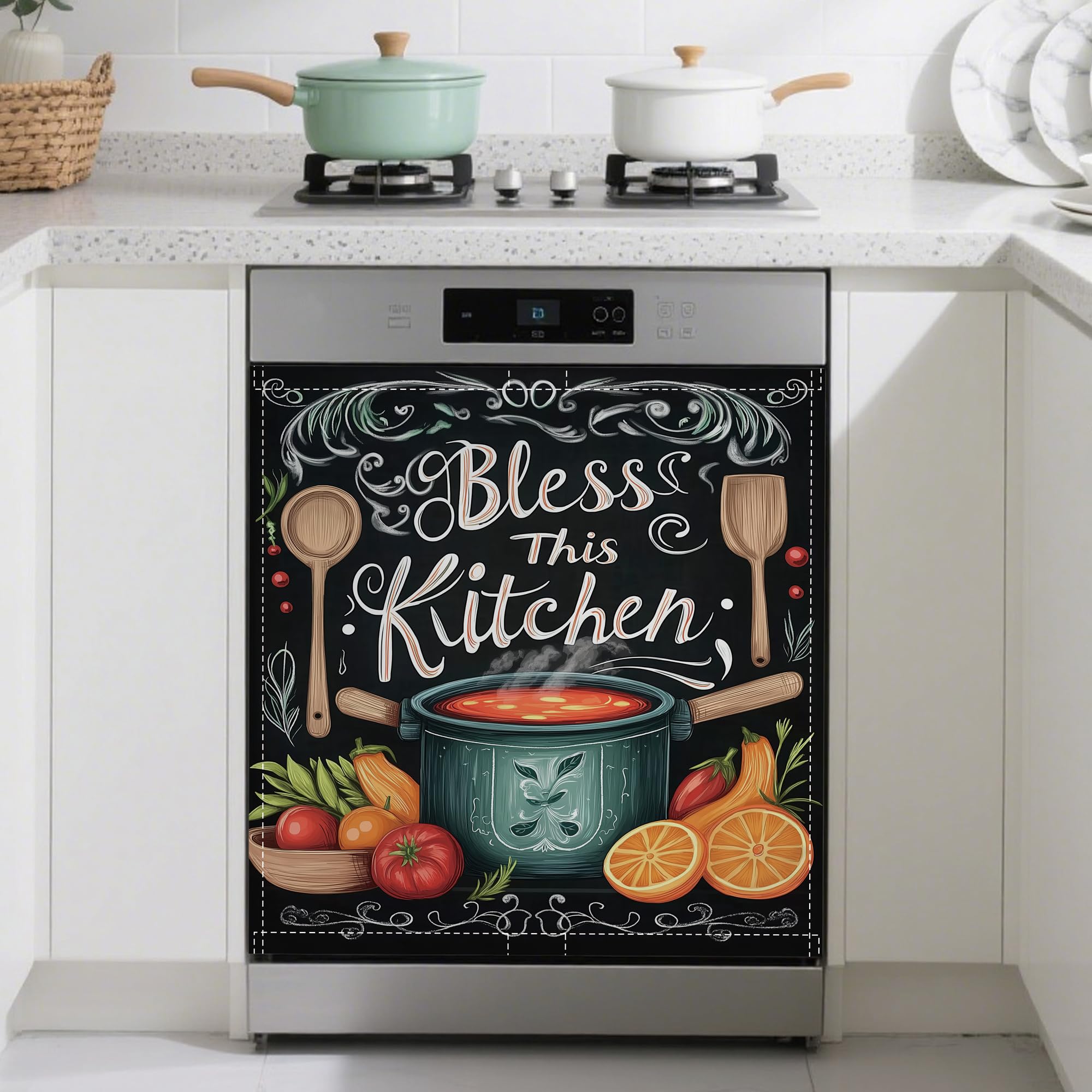 Magnetic Dishwasher Cover,Bless This Kithcen Reusable Dishwasher Magnetic Cover Decorative Door Covers Panel for Home Kitcen 23" x 26"