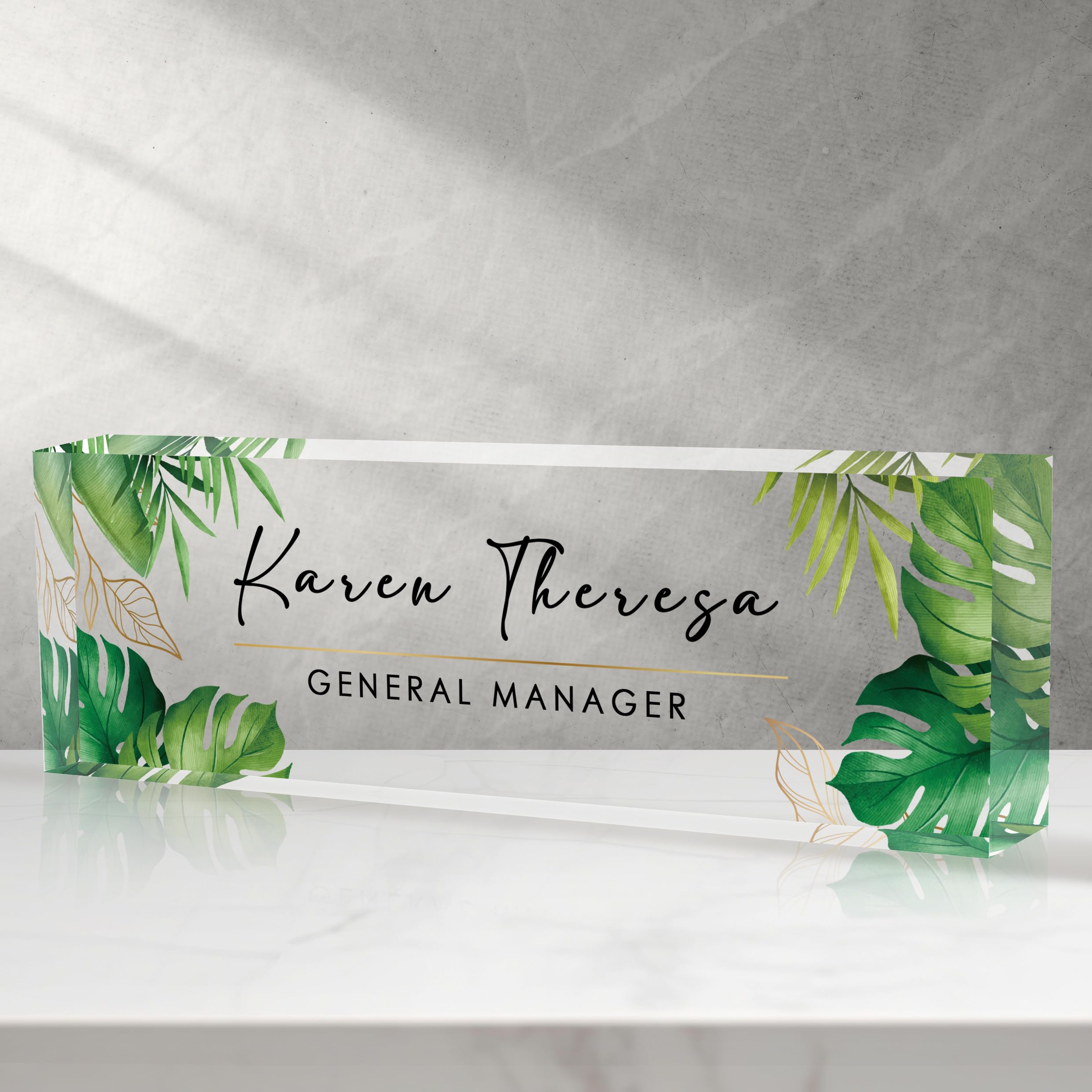 Custom Office Name Plate, Personalized Gifts for Women &amp; Men, Appreciation Gifts for Employees, Office Desk Accessories (Green Plants)