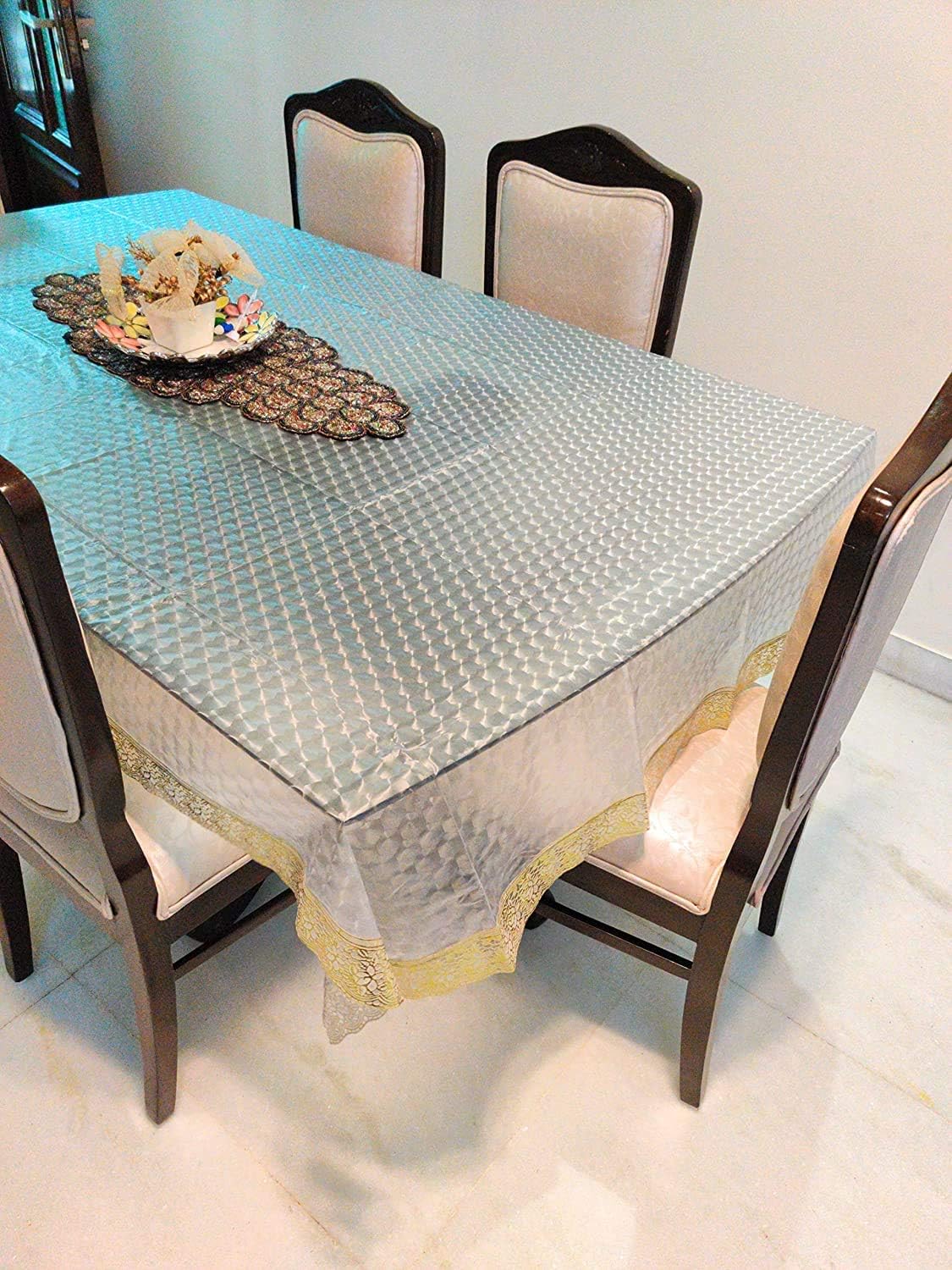 CASA-NEST Thick 3D Self PVC 8-10 Seater Dining Rectangular Table Cover, Size-60X108 Inch(Width X Length) Waterproof Table Cover Diamond004