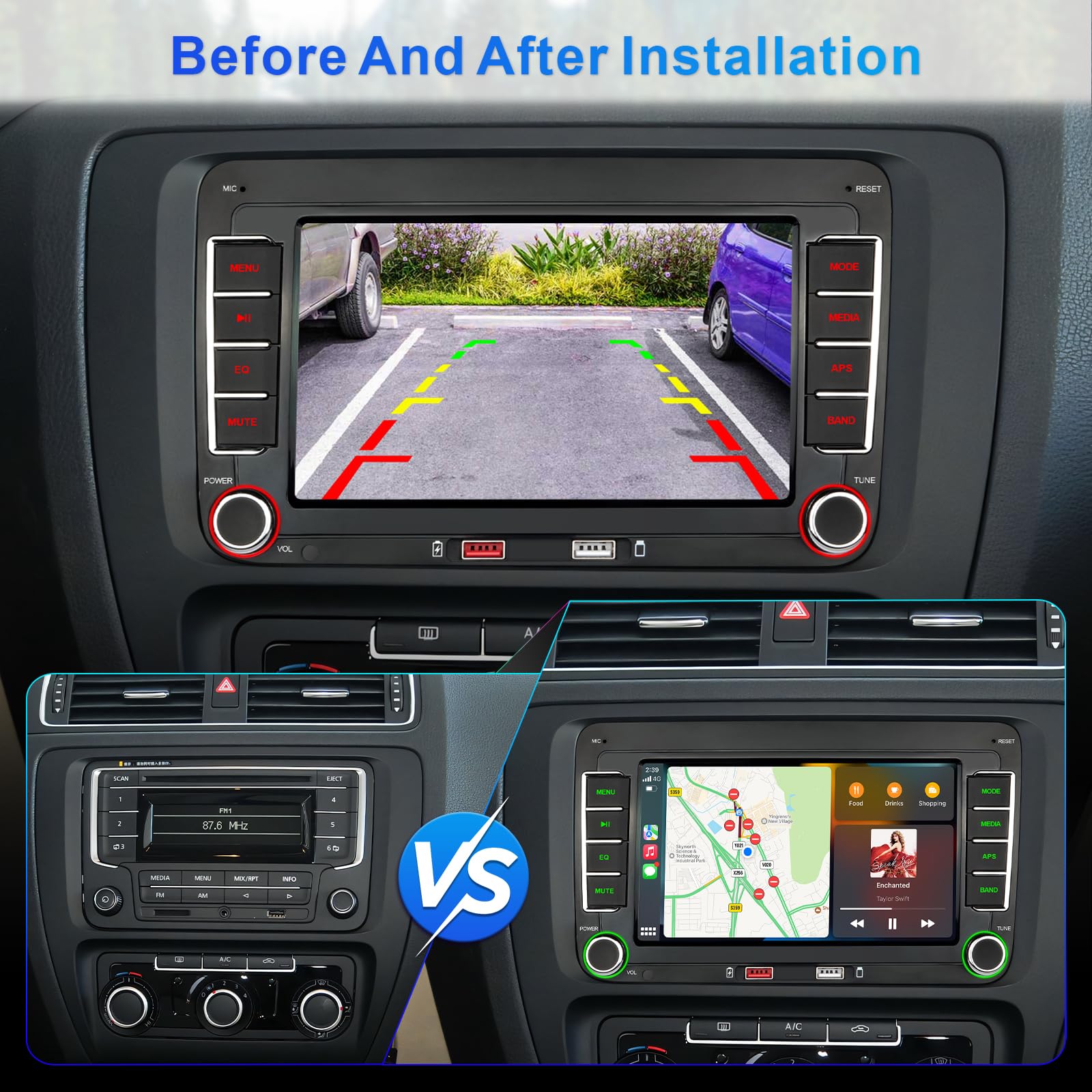 Autoradio mit Navi Bildschirm für VW Golf 5/6 Seat Passat Sharan Tiguan,7 Zoll Golf Radio mit Apple CarPlay & Android Auto Mirrorlink, VW Polo T5 Caddy Radio Bluetooth GPS SWC EQ USB FM, Linux