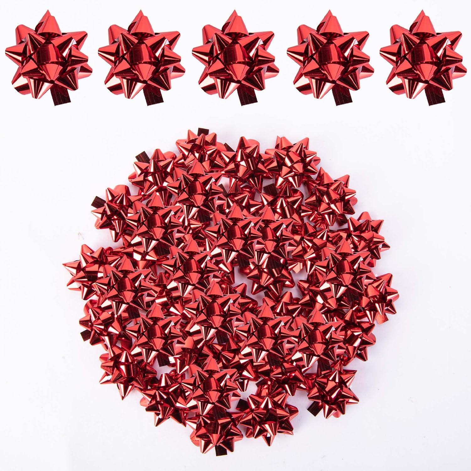 200 Pcs Mini Christmas Gift Bows, 1" Red Metallic Star Gift Bow