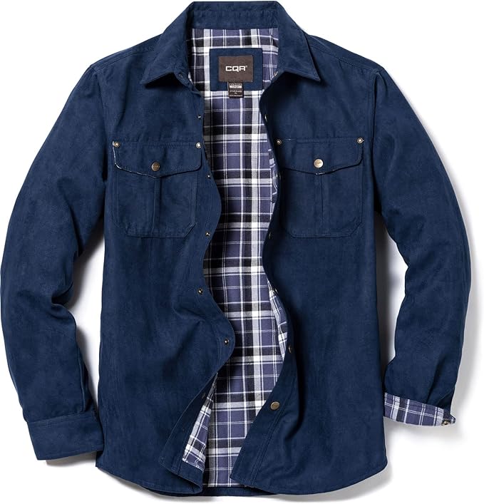CQR Men's Flannel Lined Shirt Jackets, Long Sleeved Rugged