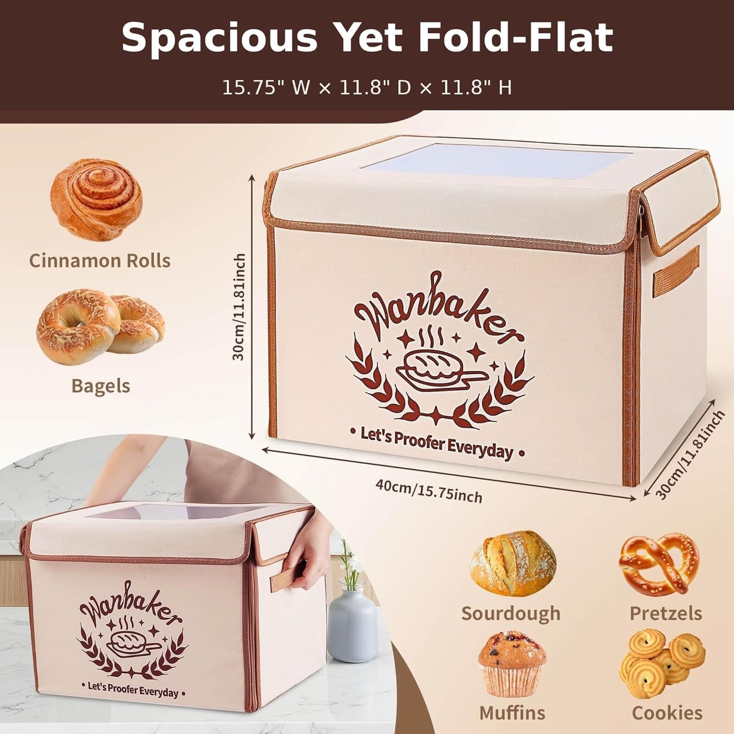 Folding Bread Proofing Box, 68-131F Temp Control 99H Timer, Foldable Dough Proofer for Sourdough Starter Pizza Yogurt Kombucha 6-Layer Insulated Fabric Metal Rack Included