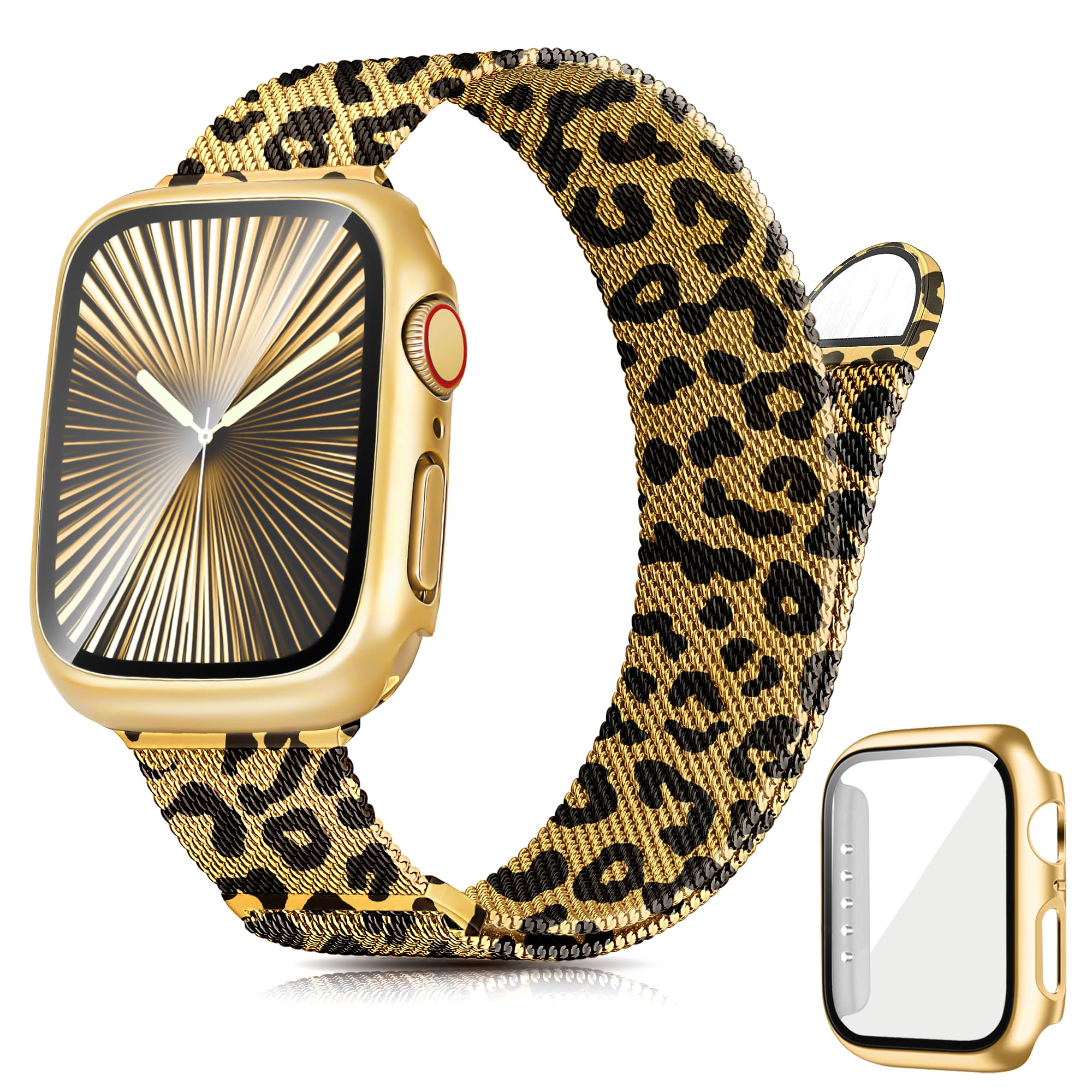 Ocaer Kompatibel mit Apple Watch Armband mit Gehäuse 40mm 41mm 42mm 44mm 45mm 46mm, Metall Magnetisch iWatch Armband für Apple Watch SE Series 11 10 9 8 7 6 5 4, Edelstahl Mesh Loop