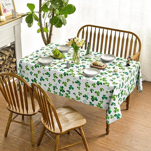 Miniatura 2 de Horaldaily Mantel del Día de San Patricio de 60 x 104 pulgadas, mantel lavable con trébol irlandés de trébol de la suerte para fiesta, picnic y