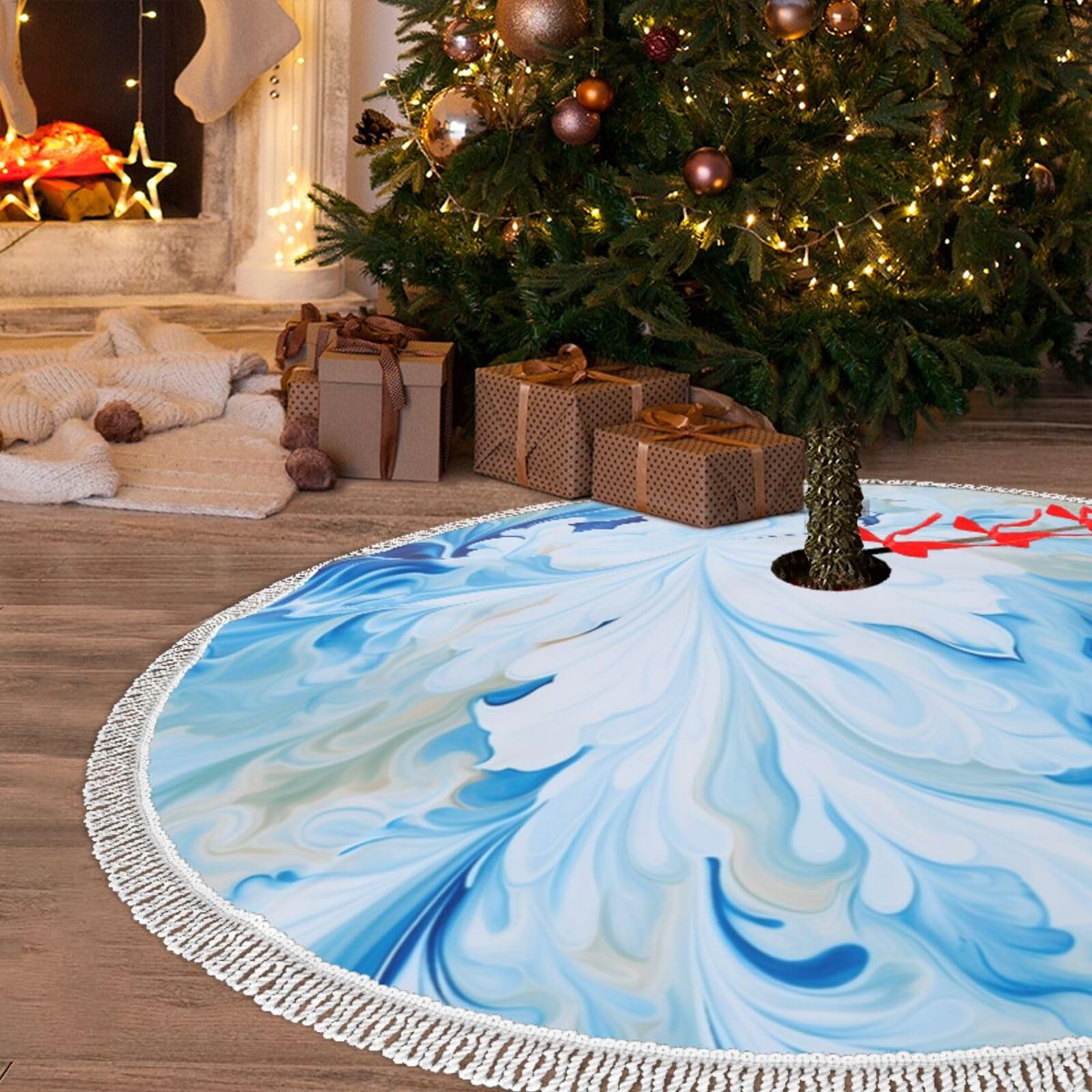 Jupe de sapin de Noël 121,9 cm en peluche pour cacher le pied du sapin avec élégance