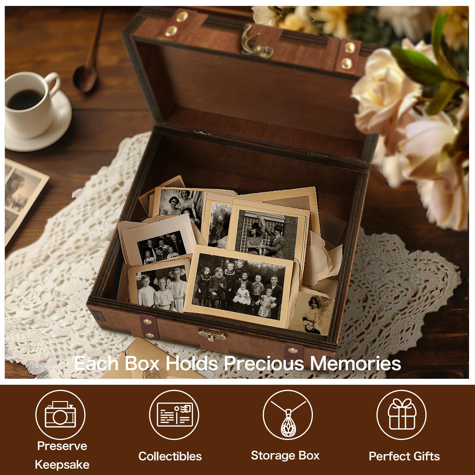 MACEVIA Caja de recuerdo con grabado de árbol de la vida, organizador de fotos, caja de recuerdos de madera, caja de tarot, caja de bruja, almacenamiento decorativo, ideas de regalo únicas para