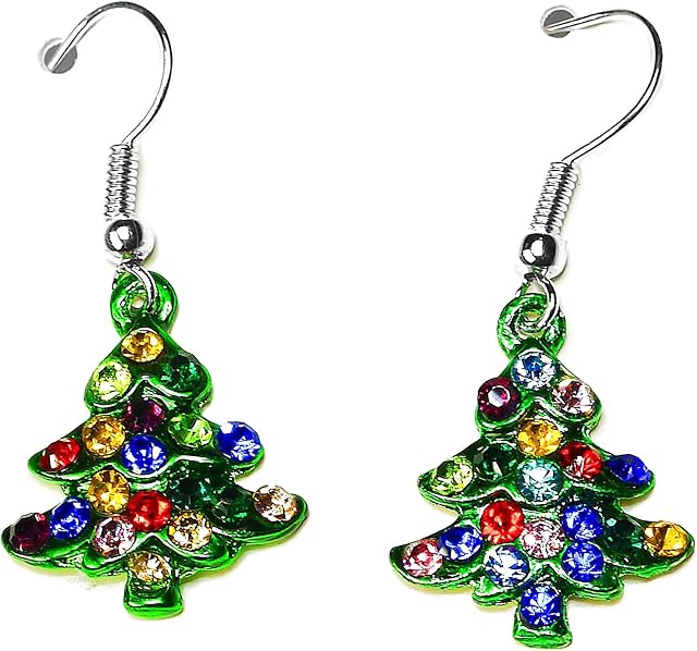 Crystal Rhinestone Christmas Tree Stud Dangle Earrings in Gift Bag Womens Girls Christmas Jewellery Christmas Party Secret Santa Present