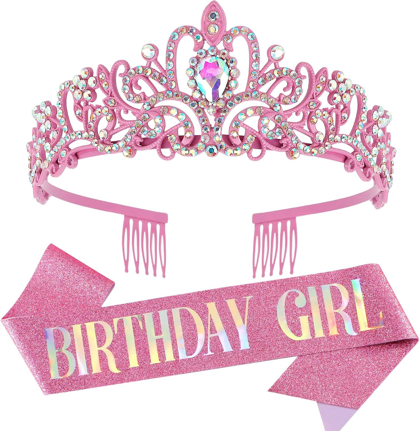 COCIDE Birthday Girl Sash & Rhinestone Tiara Set - Birthday Sash and Tiara for Women - Glitter Crystal Hair Accessories for Birth Party