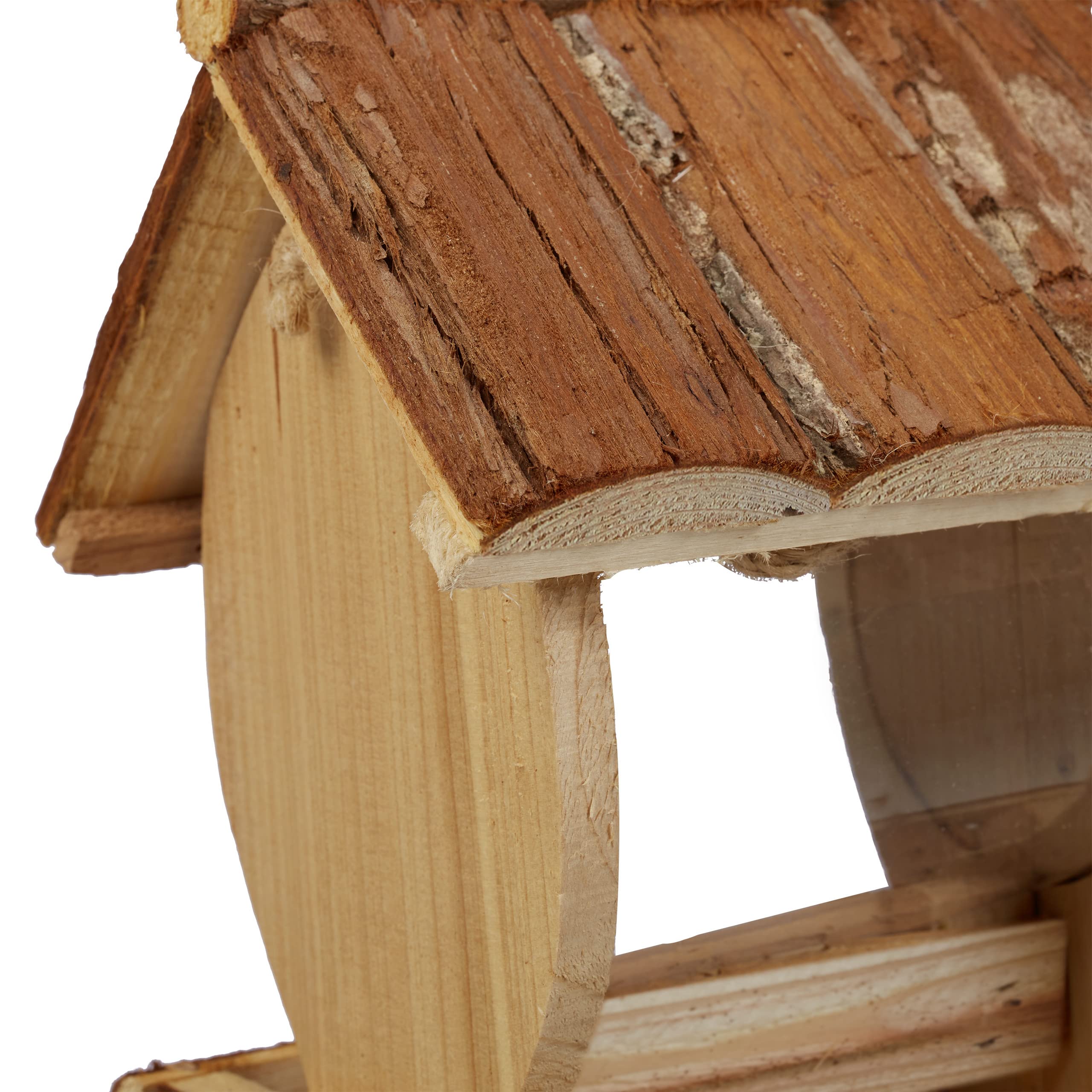 Relaxdays Mangeoire à Oiseaux, en Bois, à Suspendre, avec écorce et réservoir, H x L x P : 20 x 15,5 x 13 cm, Nature