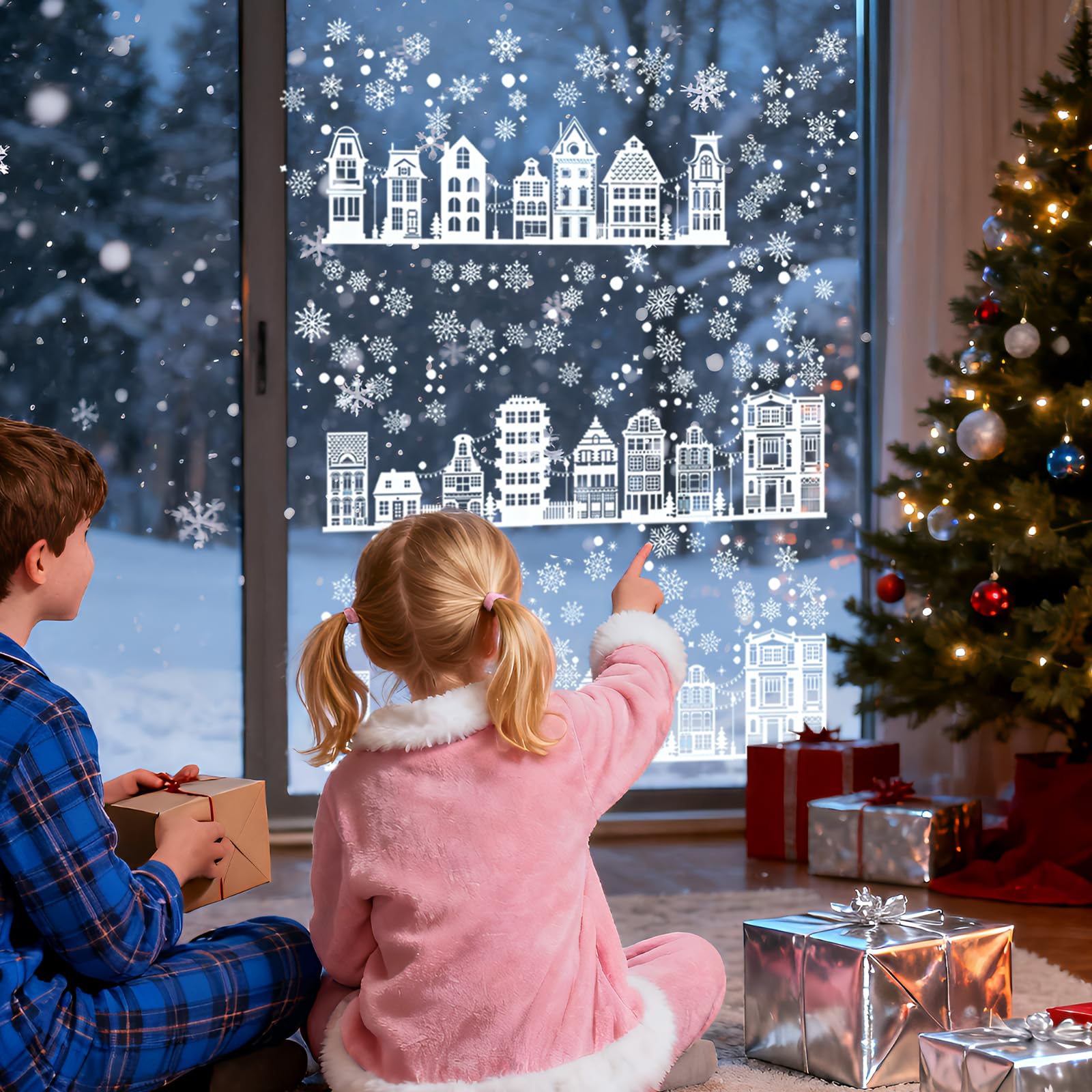 Adesivi per finestre di Natale, decorazioni per finestre di Natale, adesivi per vetri di Natale riutilizzabili, fiocchi di neve, adesivi elettrostatic | Leroy Merlin