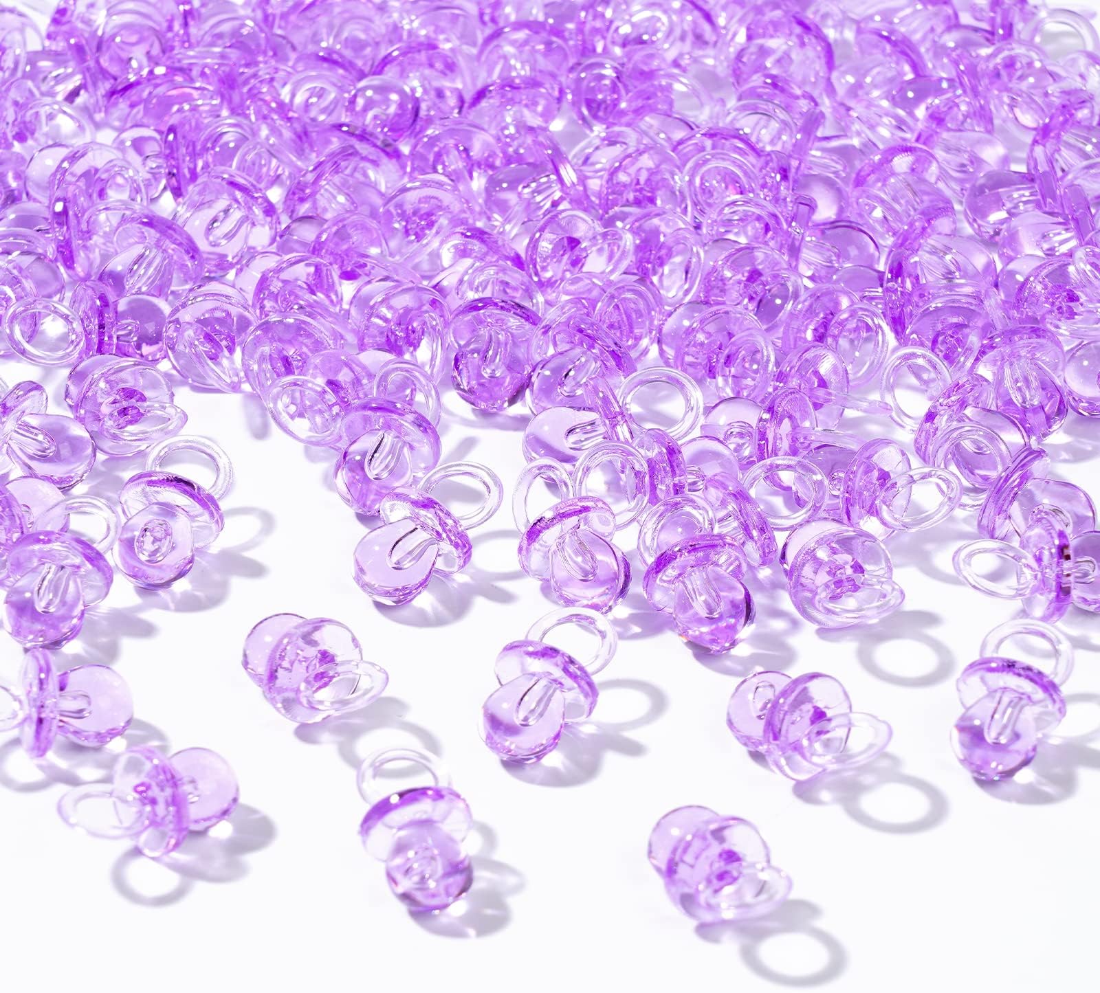 XINHUIDALSQ 150 Mini Acrylic Pacifiers for Baby Shower Girl Game, 0.86 Inch Bulk Chupones para Gender Reveal Party Favors Table Decoration (Purple)