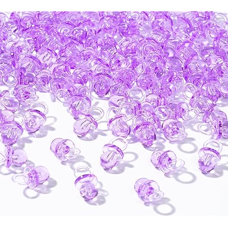 XINHUIDALSQ 150 Mini Acrylic Pacifiers for Baby Shower Girl Game, 0.86 Inch Bulk Chupones para Gender Reveal Party Favors Table Decoration (Purple)