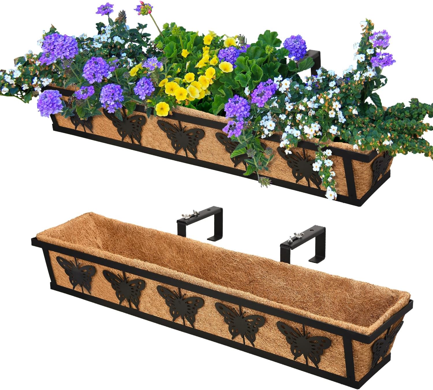 TPHUC Window Box Railing, 24IN Black Metal Hanging Flower Planter ...