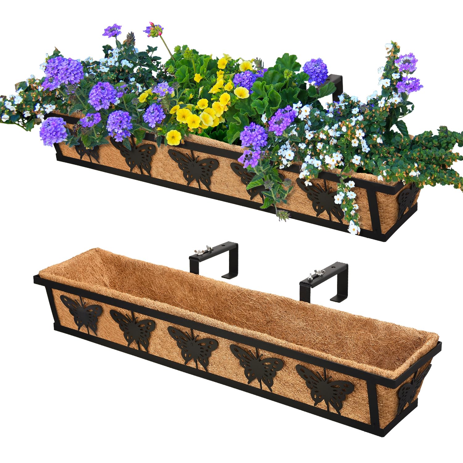 Window Box Railing, 24IN Black Metal Hanging Flower Planter Basket with