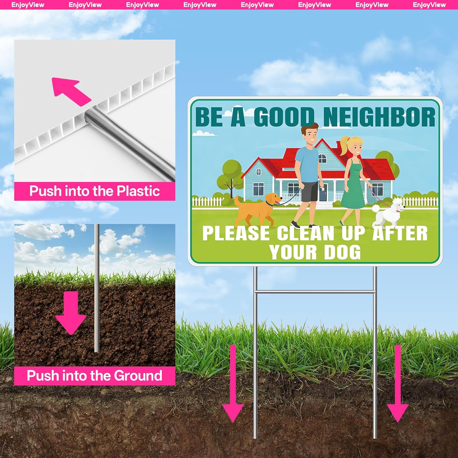 Big Clean Up After Your Dog Signs 18"x12" with Metal H-Stake, No Pooping Dog Sign for Yard, Be a Good Neighbor Double Sided Weatherproof Corrugated Plastic - Image 3
