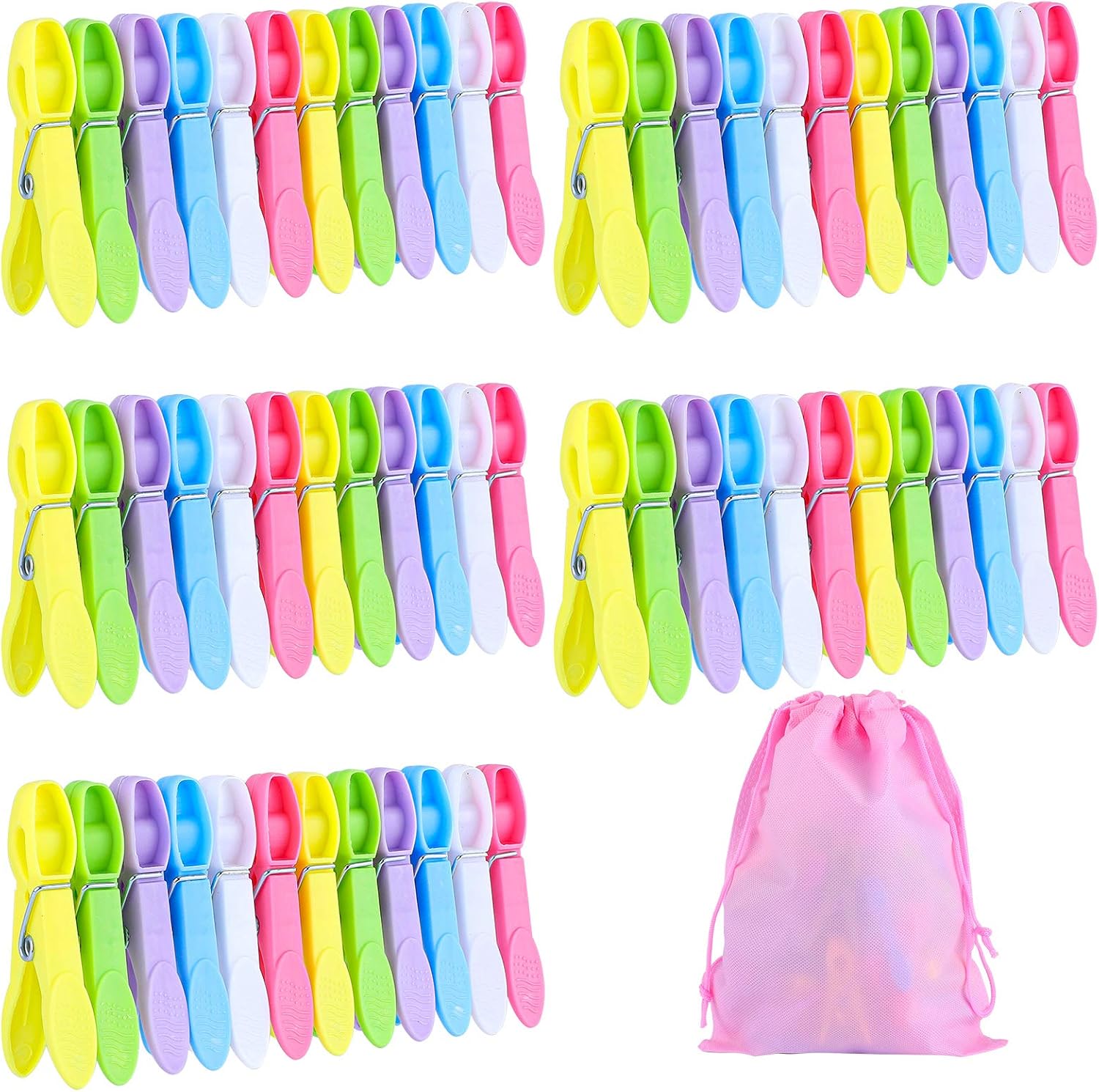 ADXCO 60 Pieces Clothes Pins Windproof Clothes Pins Strong Cloths Clips Laundry Home Pegs for Indoor Outdoor Washing Windproof Supplies, Multi Color