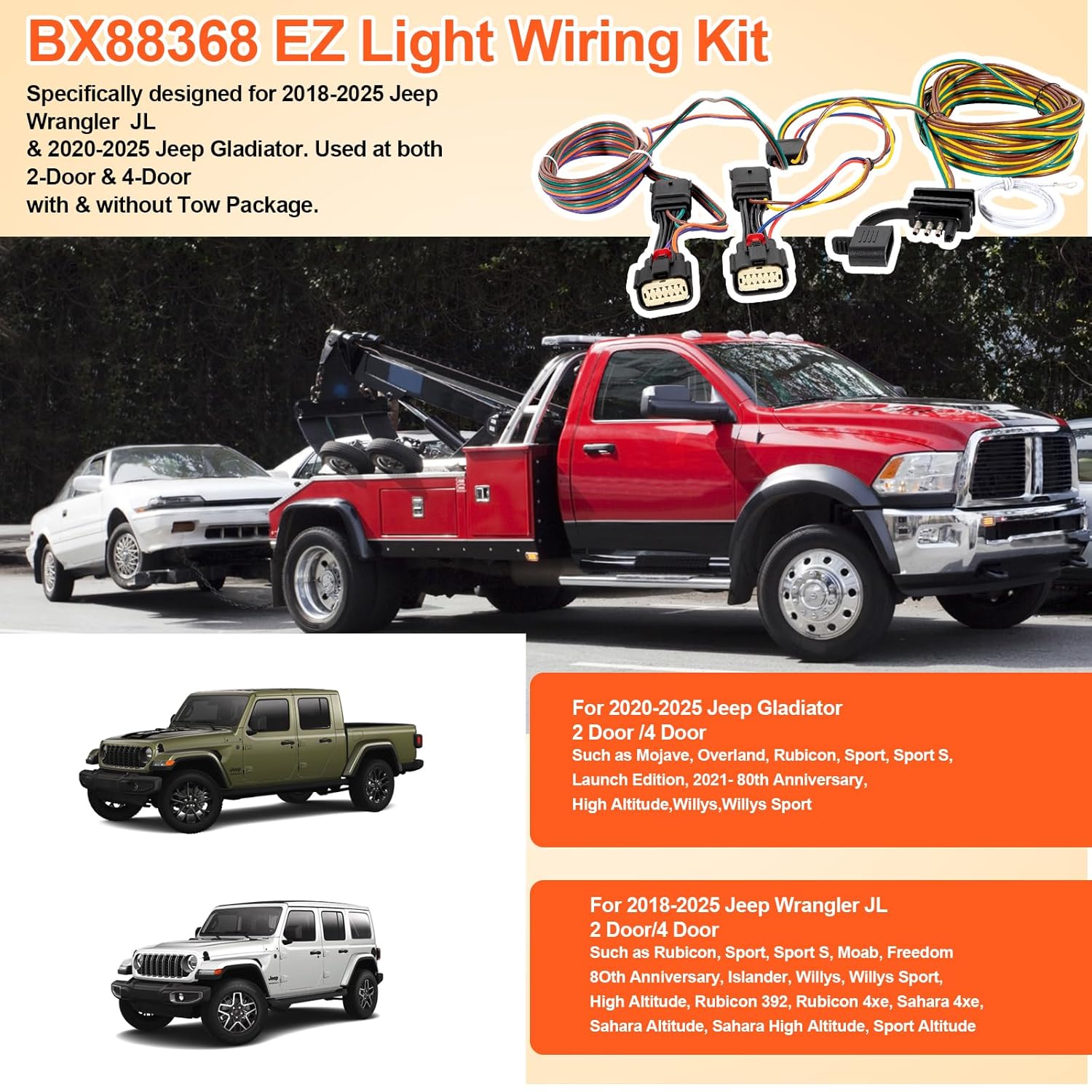 Replace for Blue Ox BX88368 EZ Light Wiring Kit for Jeep Willys 2021-2025 Wrangler JL 2018-2025 & Gladiator 2020-2025