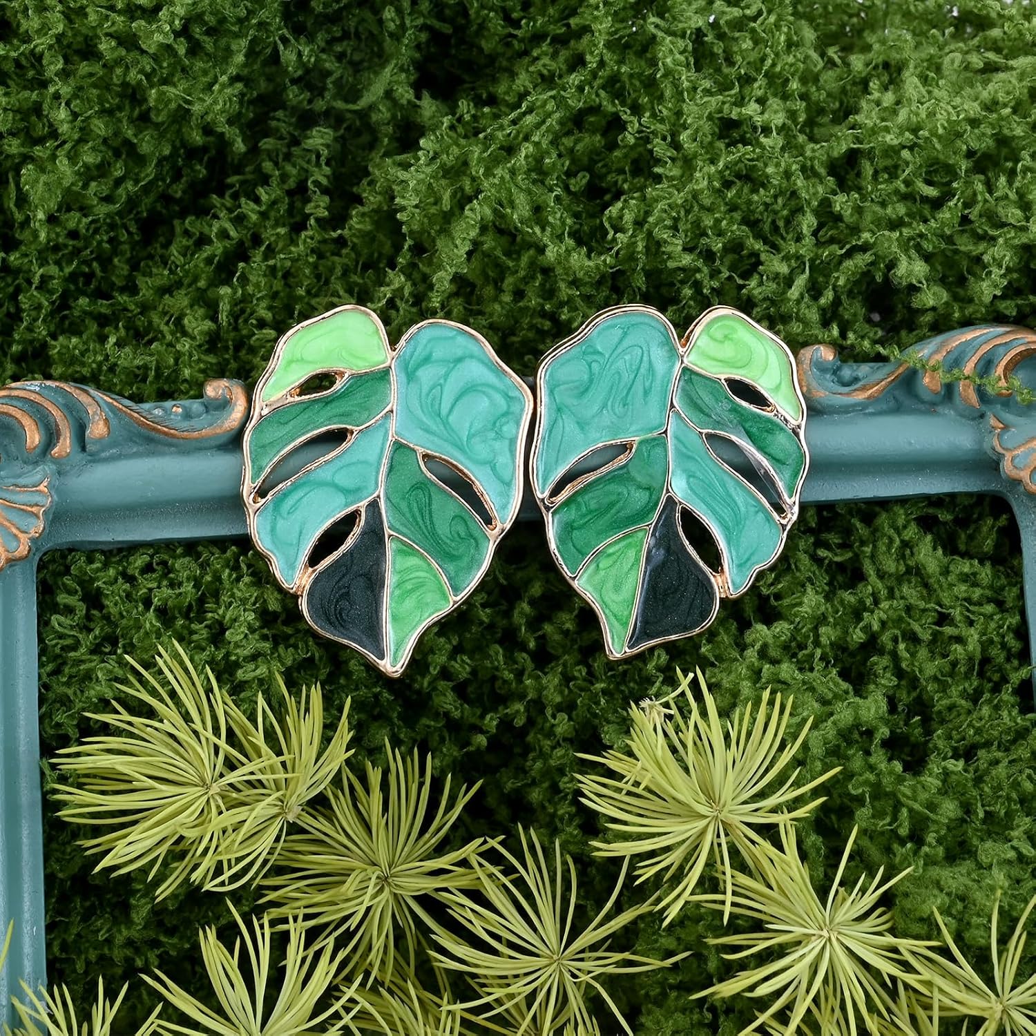 Large Monstera Leaf Earrings for Women Boho Green Plant Stud Earrings for Tropical Jewelry - Image 7