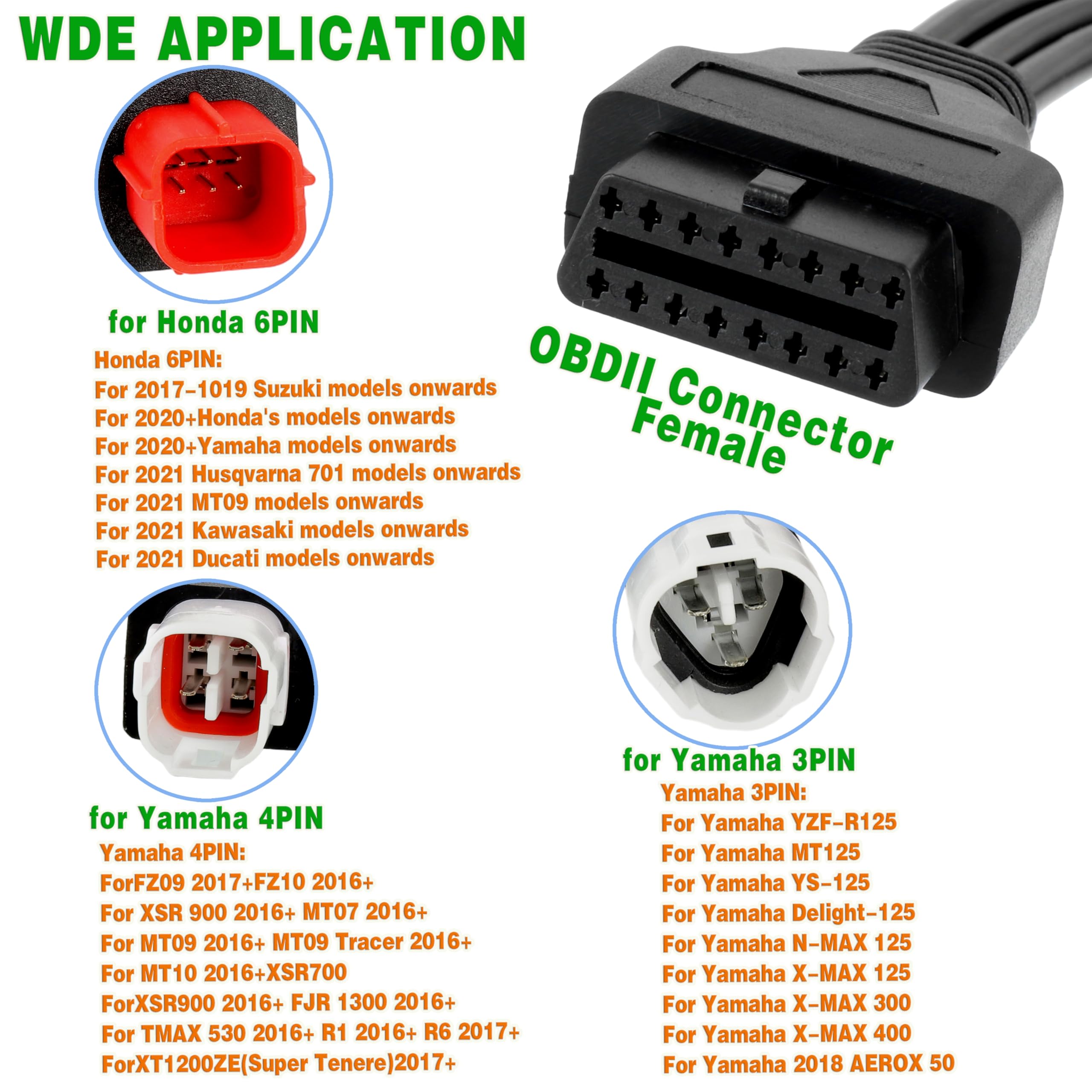 Cavo Adattatore per Moto, Cavo Adattatore OBD2 a 3 Pin, 4 Pin e 6 Pin per Moto Yamaha Euro 5 e Honda Yamaha Euro 6 X-Max T Racer (Cavo OBD-II, connettore 3 in 1)