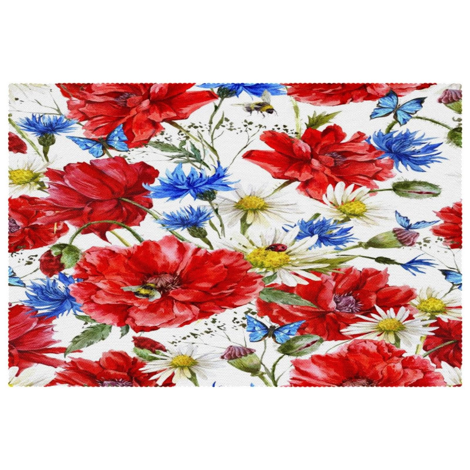 Set de table coquelicot rouge pour repas de famille bucolique et décoration de table estivale