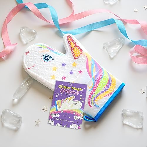 Miniatura 2 de Gears Out Guante de horno de silicona con diseño de unicornio mágico con purpurina, guantes de cocina resistentes al calor, silicona suave, forro de