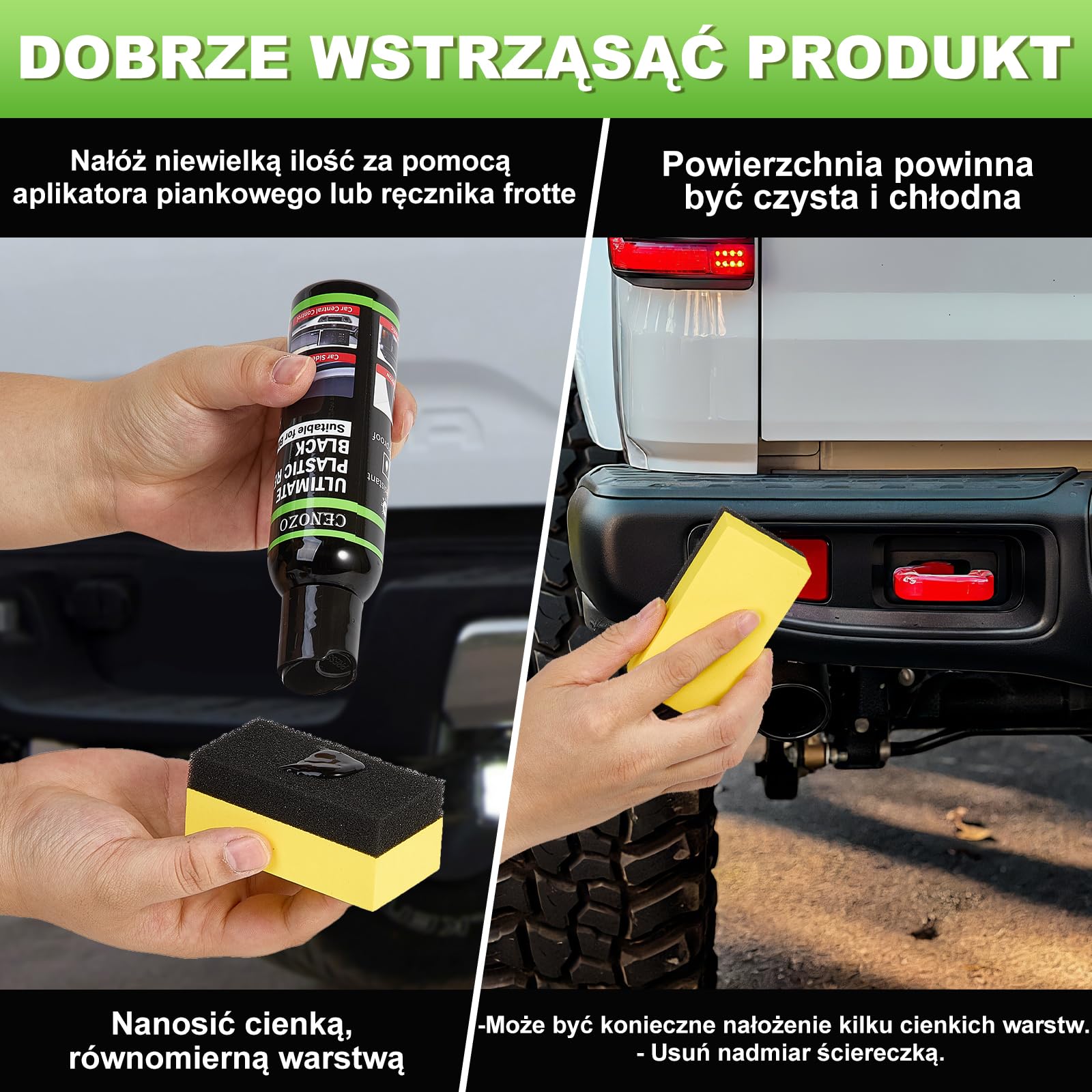 Odnowiacz Plastiku do Samochodu Czarny, Premium Wodoodporna Formuła, Zwiększa Połysk & Odporny na UV do Pielęgnacji Plastiku na Zewnątrz i Wewnątrz Samochodu, Polerka do Plastiku w Kolorze Czarnym