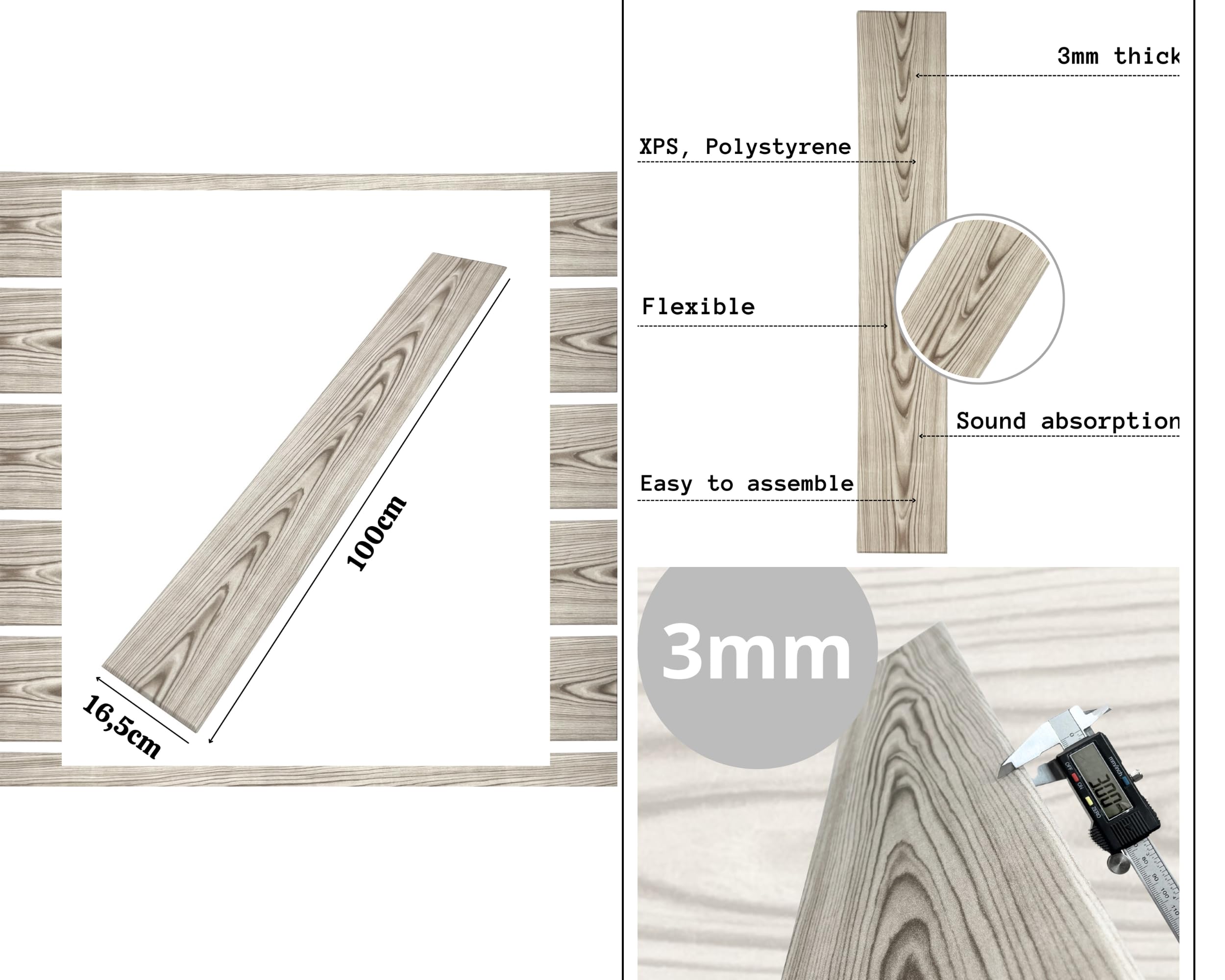 Panneaux de plafond 2 m² Aspect bois Polystyrène 100 x 16,7 cm Lot de 12 PP-111 Couleur cendrée