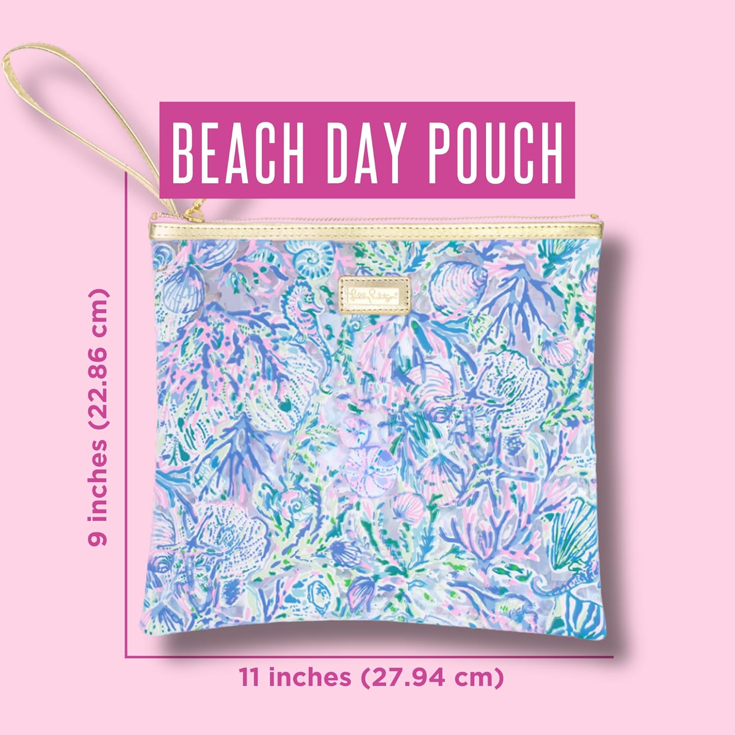 Lilly Pulitzer Water Resistant Vinyl Beach Day Pouch, Zipper Bag Includes Drink Hugger, Small Pouch, and Towel Clips - Image 2