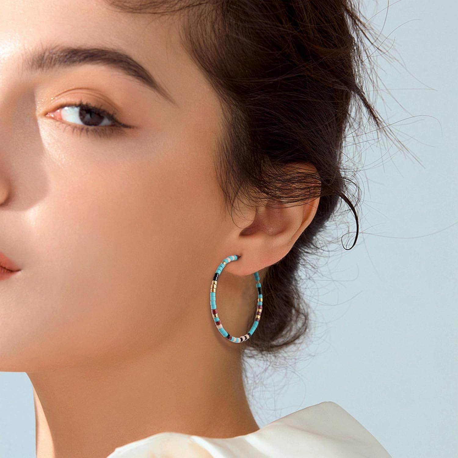 Sonatomber Handmade Boho Colorful Beaded Large Gold Hoop Earrings for Women, Bohemian Seed Beads Circle Hoops Cartilage Hypoallergenic Holiday Prom Jewelry Gift - Image 2