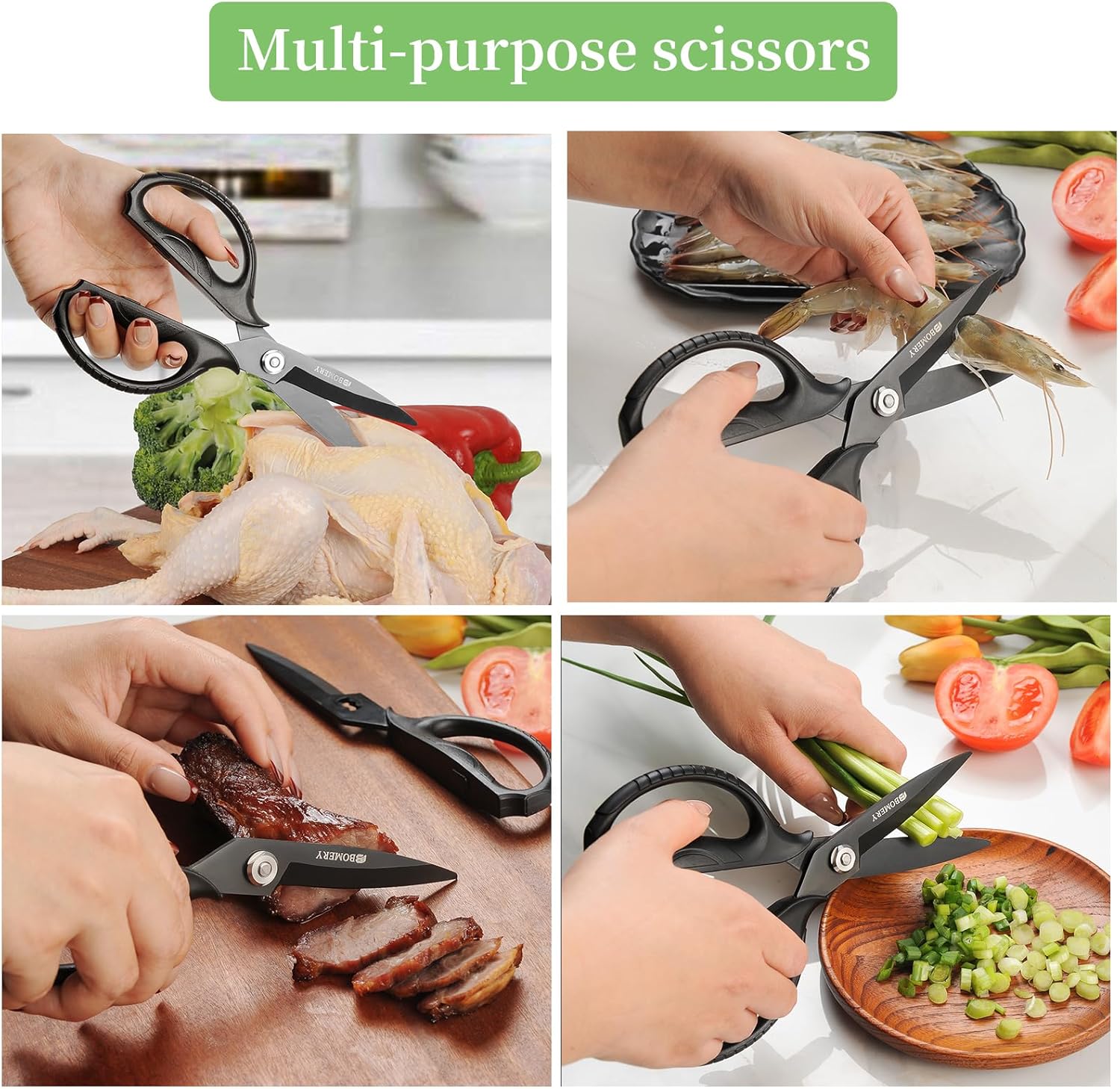 Kitchen Shears, 5CR15MOV Stainless Steel Sharp Kitchen Scissors Detachable, Heavy Duty Food Scissors for Cooking, Poultry, Vegetables, Herbs - Black Titanium Coated