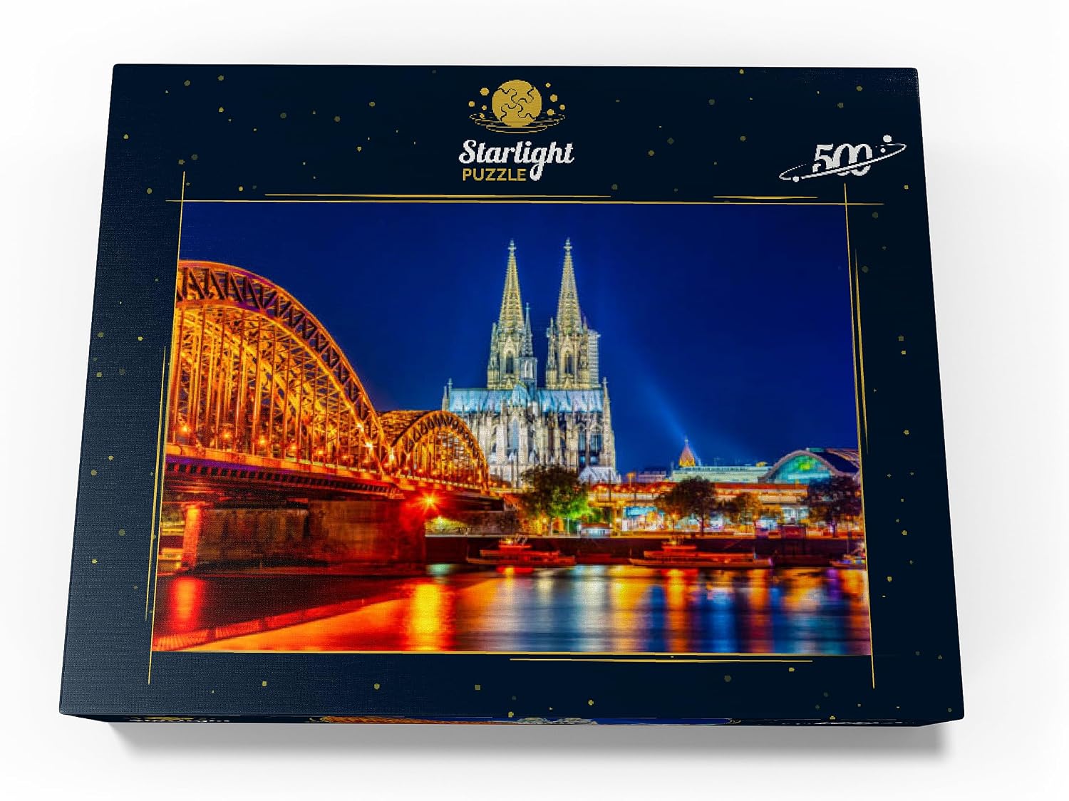 MyPuzzle Night View of Cologne Cathedral and Hohenzollern Bridge Over Rhine, Germany - Premium 500 Piece Jigsaw Puzzle for Adults