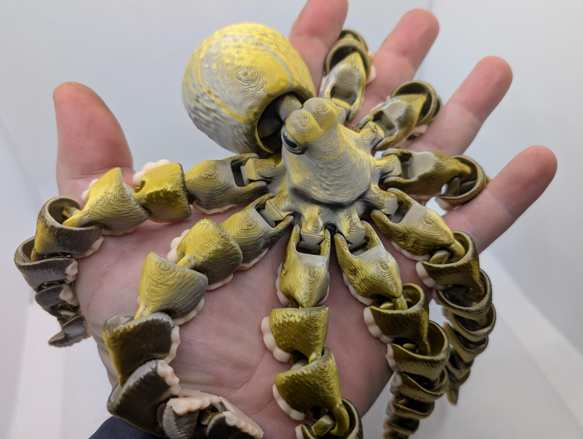 Flexible Articulating Octopus Figurine 3D Printed K E Kreations Solid Brown with White Suckers or Gold-Silver Beige Finish Sensory Fidget Aid for ADHD Autism Anxiety Desk Decor (Gold/Silver)