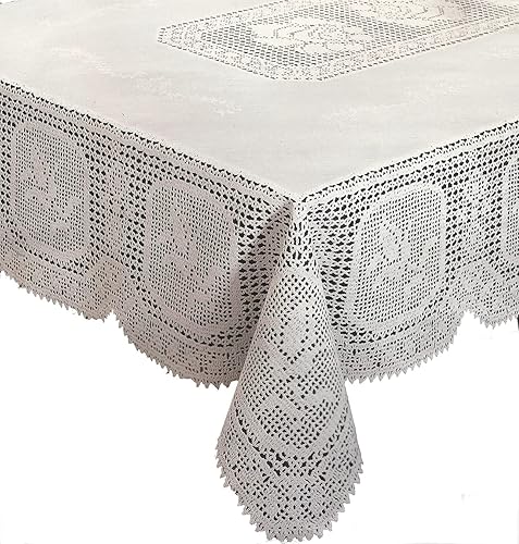 Sana Enterprises Mantel de ganchillo de encaje de vinilo para cocina, comedor y bufé, floral, resistente a las manchas y fácil de limpiar, color