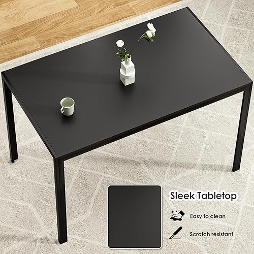 Miniatura 3 de Farini Mesa de comedor negra para 4-6 personas, mesa de comedor rectangular de madera de 47 pulgadas y marco de metal para el hogar, cocina, comedor