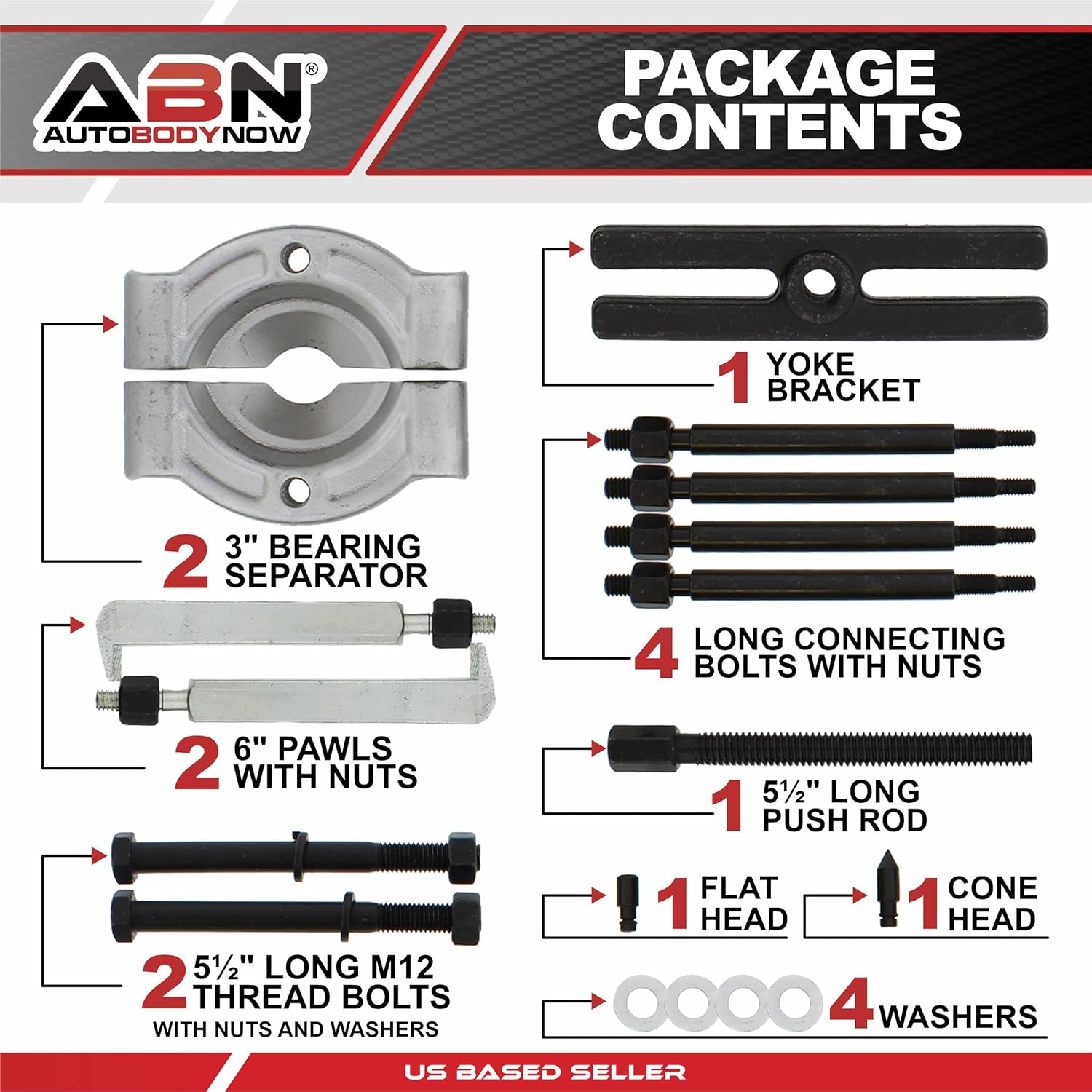 ABN Bearing Puller Kit - 14 Piece 5 Ton Automotive Bearing Separator - 2 and 3 Inch Jaw Splitting Gear Puller Tool Set