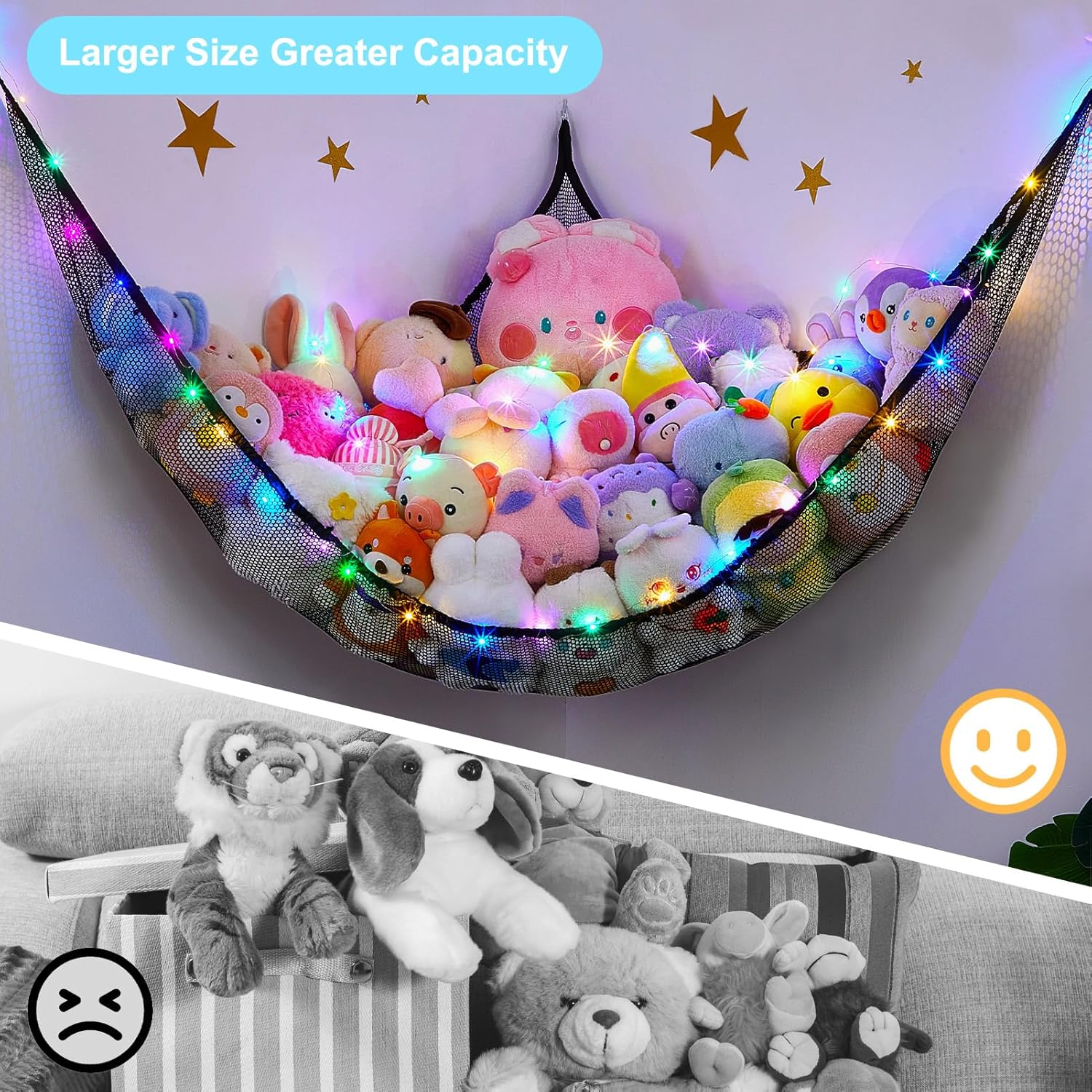Unicorn Castle Stuffed Animals Net or Hammock Kids Toy Storage Organizer with LED Light Hanging Corner Stuffed Animals Holder Kids Girls Room Decor,Black,XLarge (Pack of 1) 2 81RBYWWY9ZL. AC SL1500