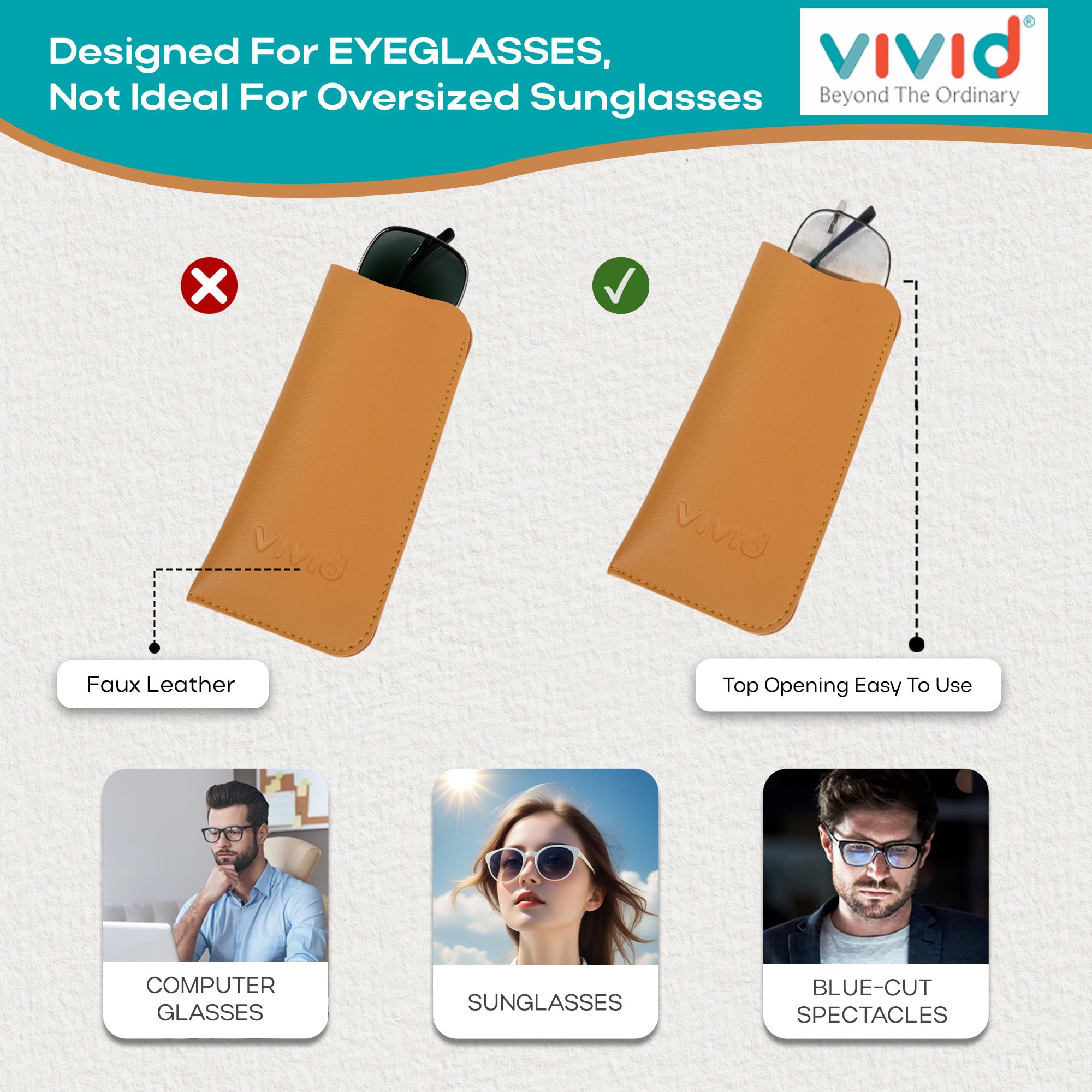 VIVID Vision Unisex Adult Lightweight Eyewear Specs Case Cover | Protect Eye Glasses | Chashma Dibbi | Spectacle Box | Open Flap | Artificial Leather | D-14 | Mustard