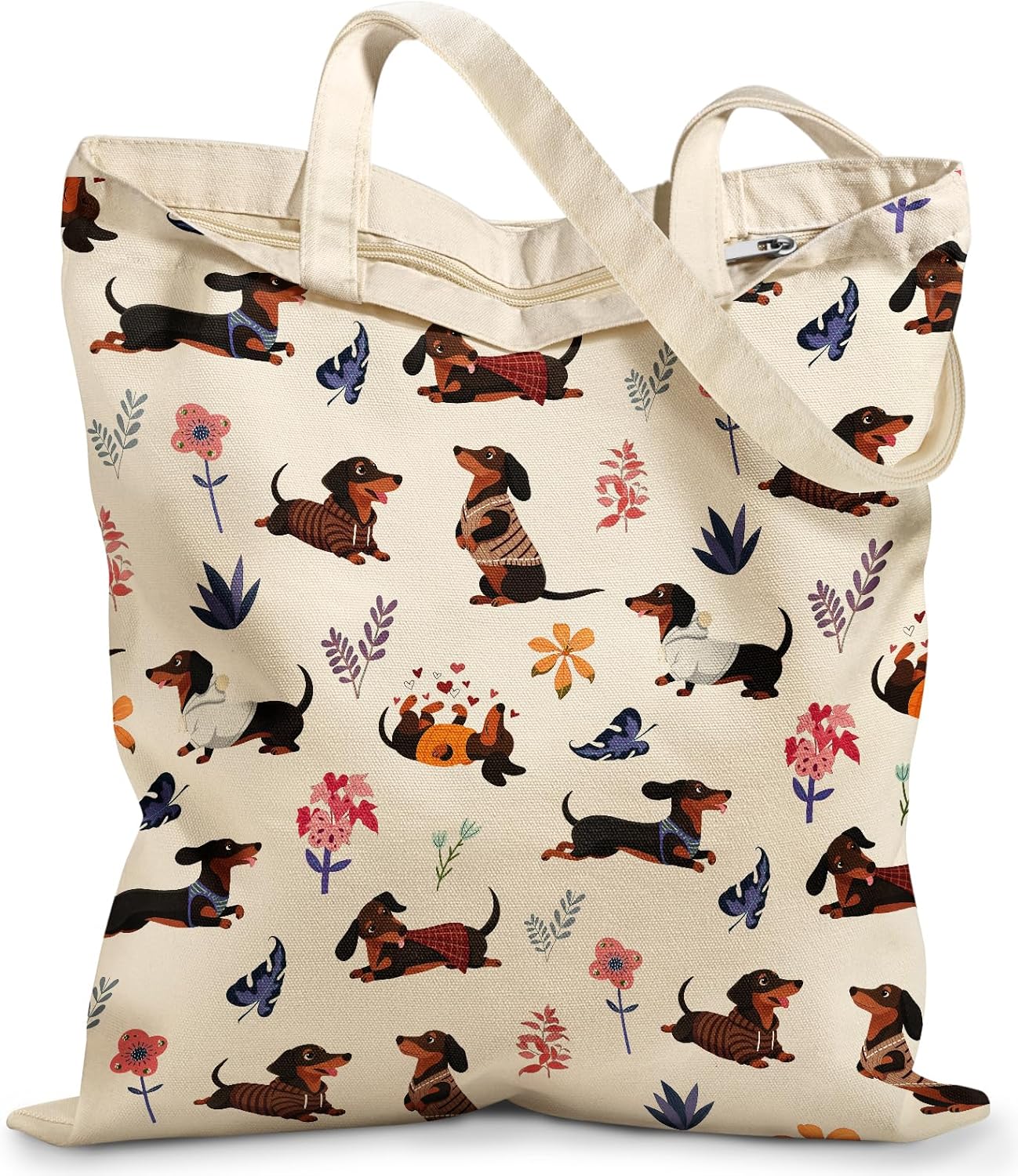 Canvas Tote Bag with Zipper – Cute Canvas Bags for Women Aesthetic Design Reusable Totes for Shopping Work Travel