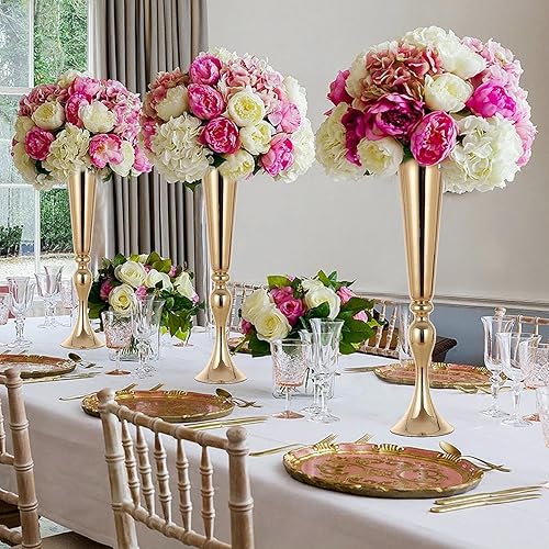 Miniatura 3 de LoveCat 10 soportes de metal versátiles para flores, soportes dorados para mesa de boda, jarrones de trompeta de 21.9 pulgadas de alto para bodas,
