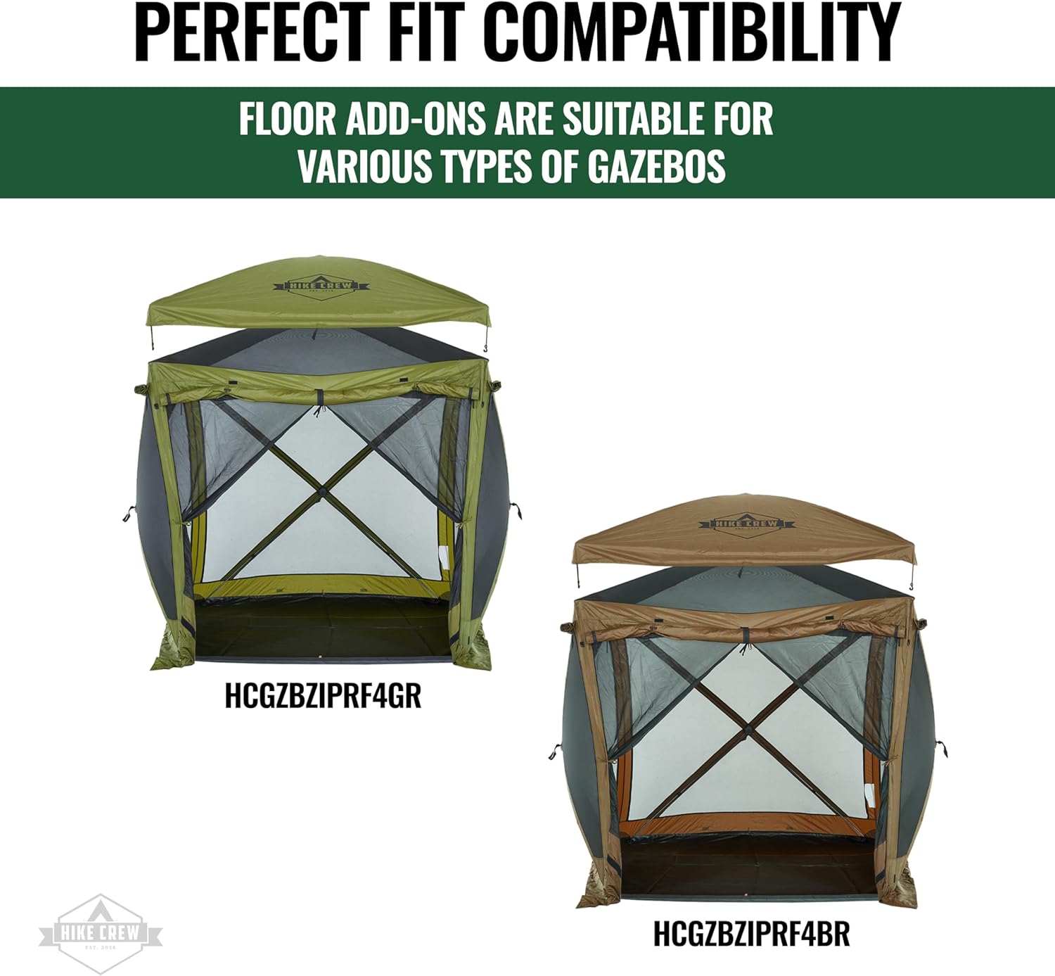 Hike Crew Gazebo Floor | Durable Base Tarp Footprint Compatible with 4-Sided Pop-Up Tent with 200cm 6.5ft Panels | Easily Attachable, Waterproof PU 2000mm Blocks Moisture & Insects